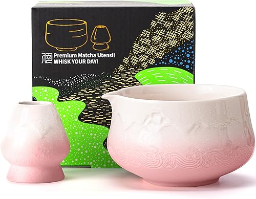 Miniatura 11 de TEANAGOO - Juego de tazón de té Matcha con asa, juego de tazón de cerámica Matcha y soporte para batidor, tazón de té verde, 2 piezas Macha Chawan