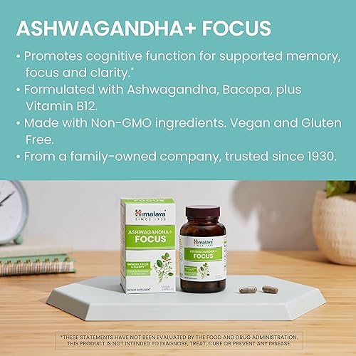 Miniatura 3 de Himalaya Ashwagandha  Focus with Ashwagandha Bacopa romero y té verde para memoria enfoque y claridad 60 cápsulas suministro de 1 mes vegano sin