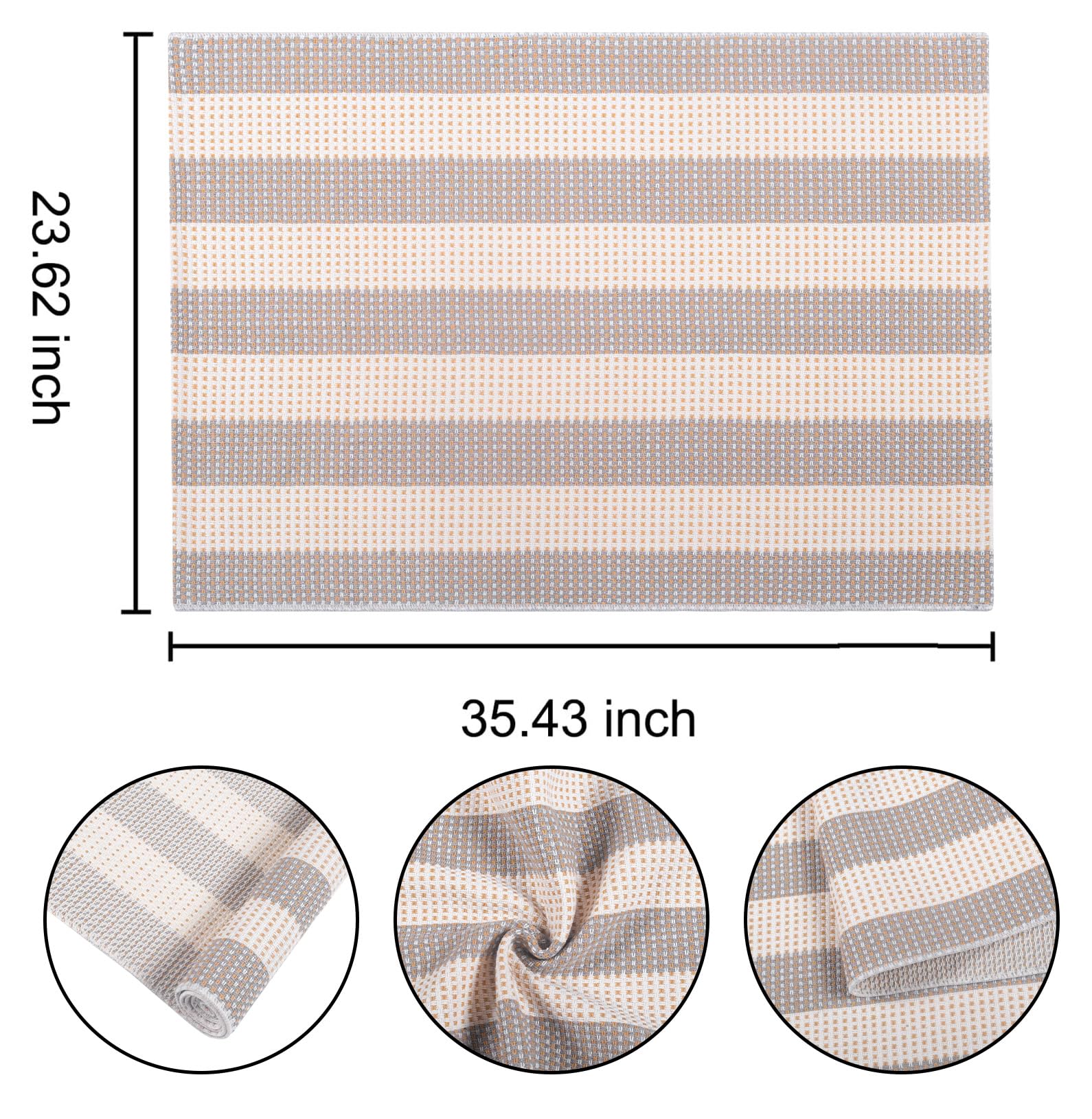 Tapis d'entrée extérieur 60 x 90 cm, rayé Gris et Blanc, Lavable en Machine