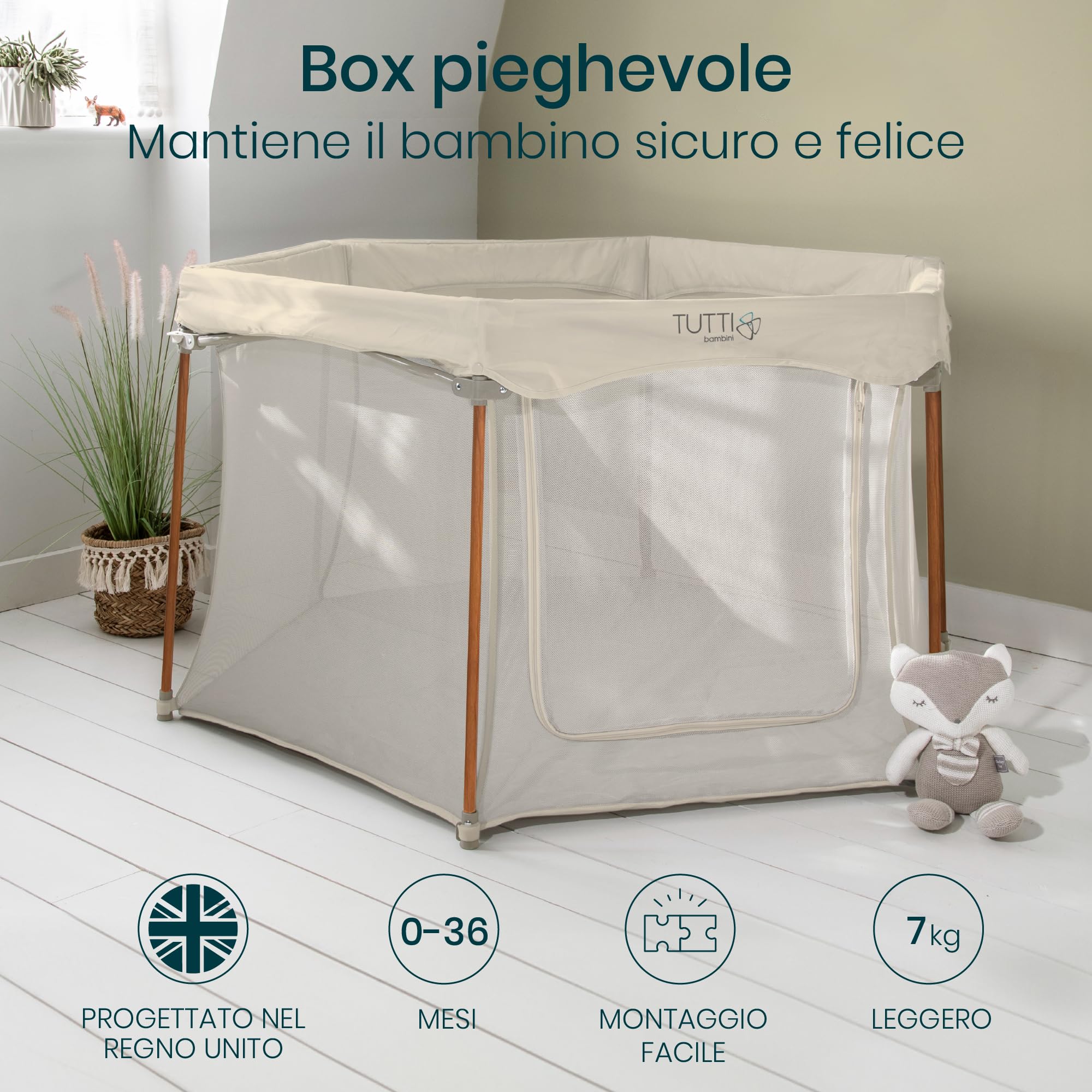 Tutti Bambini Box Bambini Pieghevole Recinto Neonato 135 x 135 x 75 cm Ecru