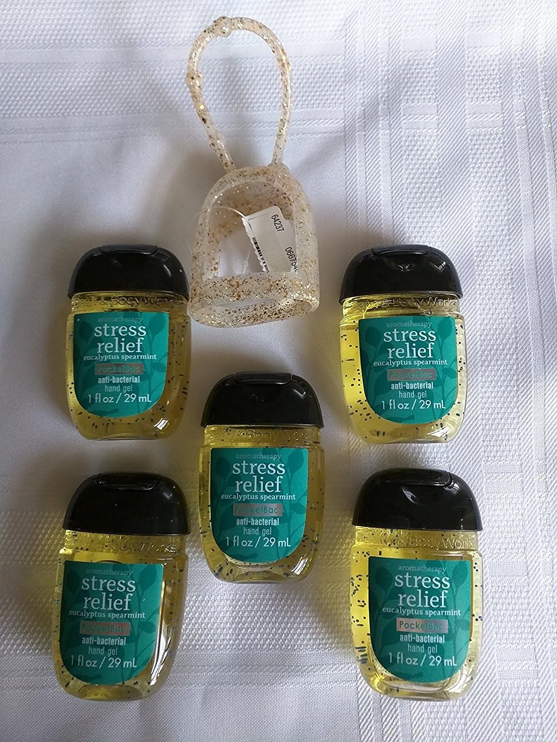 Stress Relief Eucalyptus Spearmint PocketBac Anti-Bacterial Hand Gel and Holder - 5 ct bundle