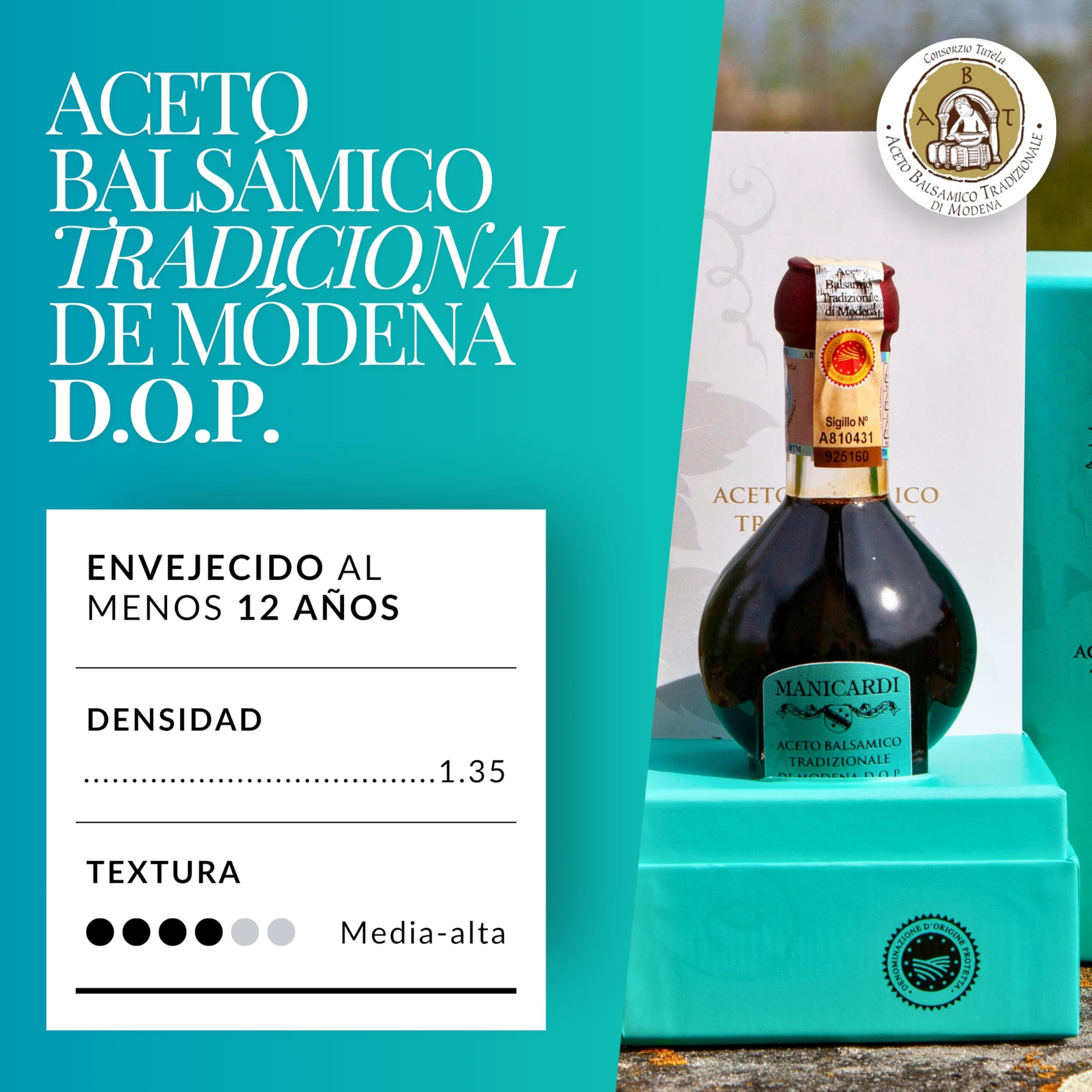 MANICARDI Vinagre Balsámico Tradicional de Módena DOP Afinado - Envejecido 12 Años - Perfecto para snacks, pasta, verduras, aliños para ensalada y carne - Producto en Italia, 100 ml