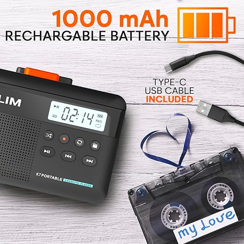 Miniatura 5 de KLIM Reproductor de cinta de casete K7 - Convertidor de casete a MP3 - Portátil - Micrófono y altavoz integrados - Batería recargable - Auriculares