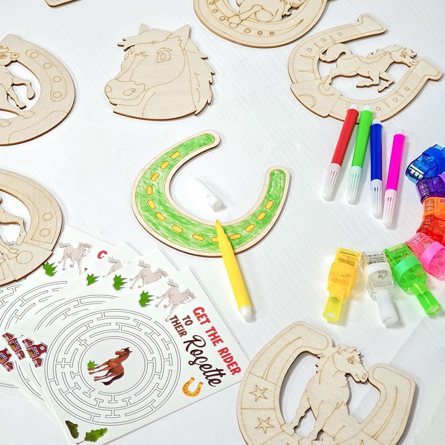 Cinrobiye 144 PCS Horse Party Favors DIY Horseshoes Wooden Craft Kit, Rodeo Horse Goodie Bag Fillers Pinata Fillers Prize Bulk for Barn Western Cowboy Birthday Party Supplies - Image 4