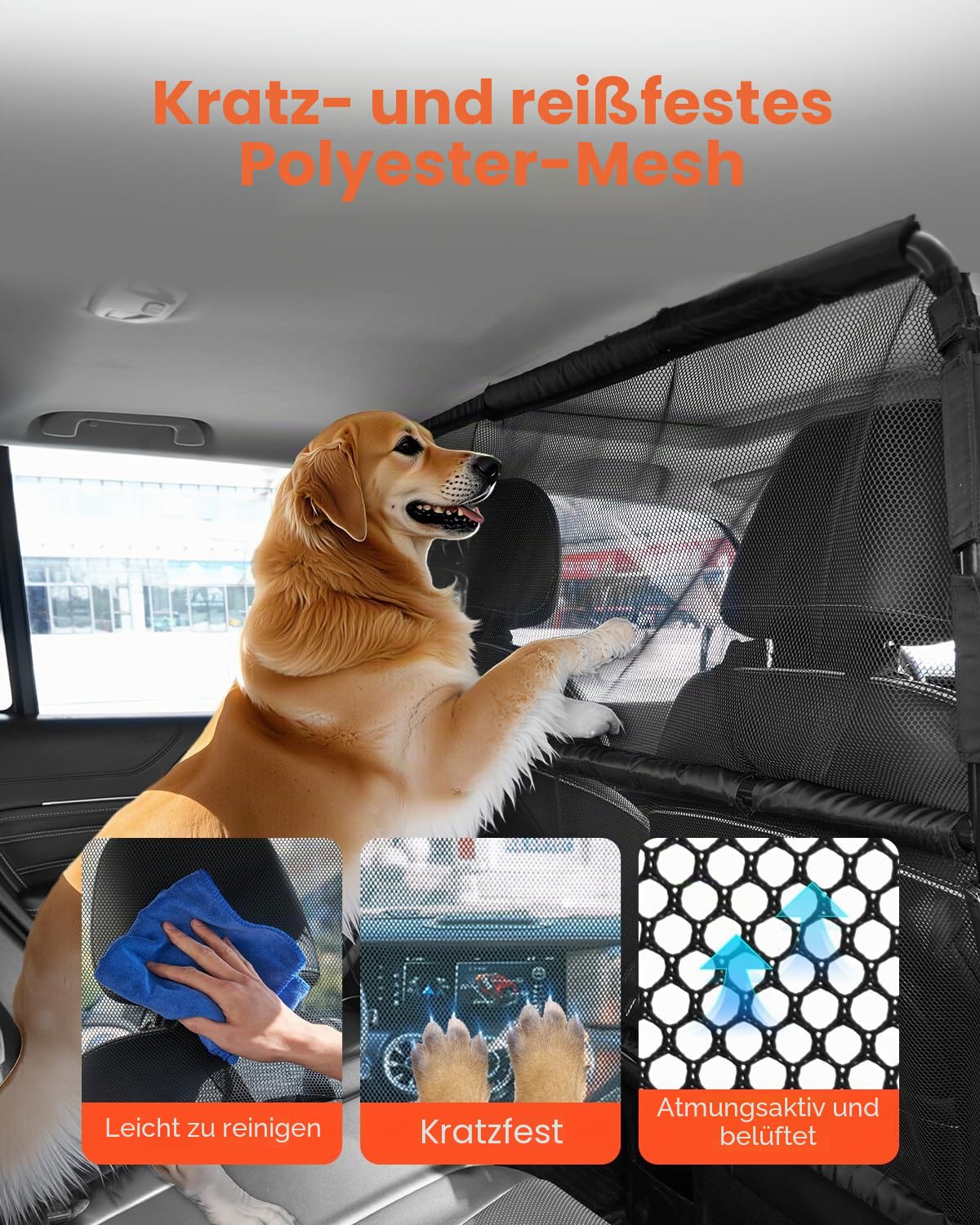 VEVOR Hunde Autobarriere 1415 mm Trennwand Hundegitter zur Montage an Vordersitzen Autoschutzgitter Haustierbarriere mit Netzgewebe, universell passende Autobarriere für SUVs Lkws Fahrzeuge, schwarz