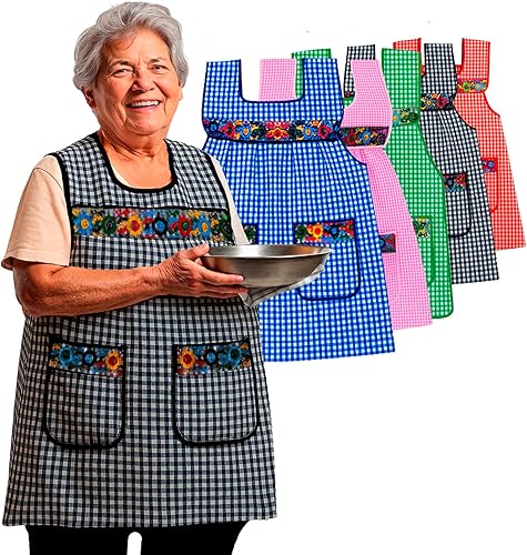 Cuitáxi Delantal tradicional mexicano para mujer con bolsillos hermosos bordados de flores - Mandiles para mujer mexicanos mandil