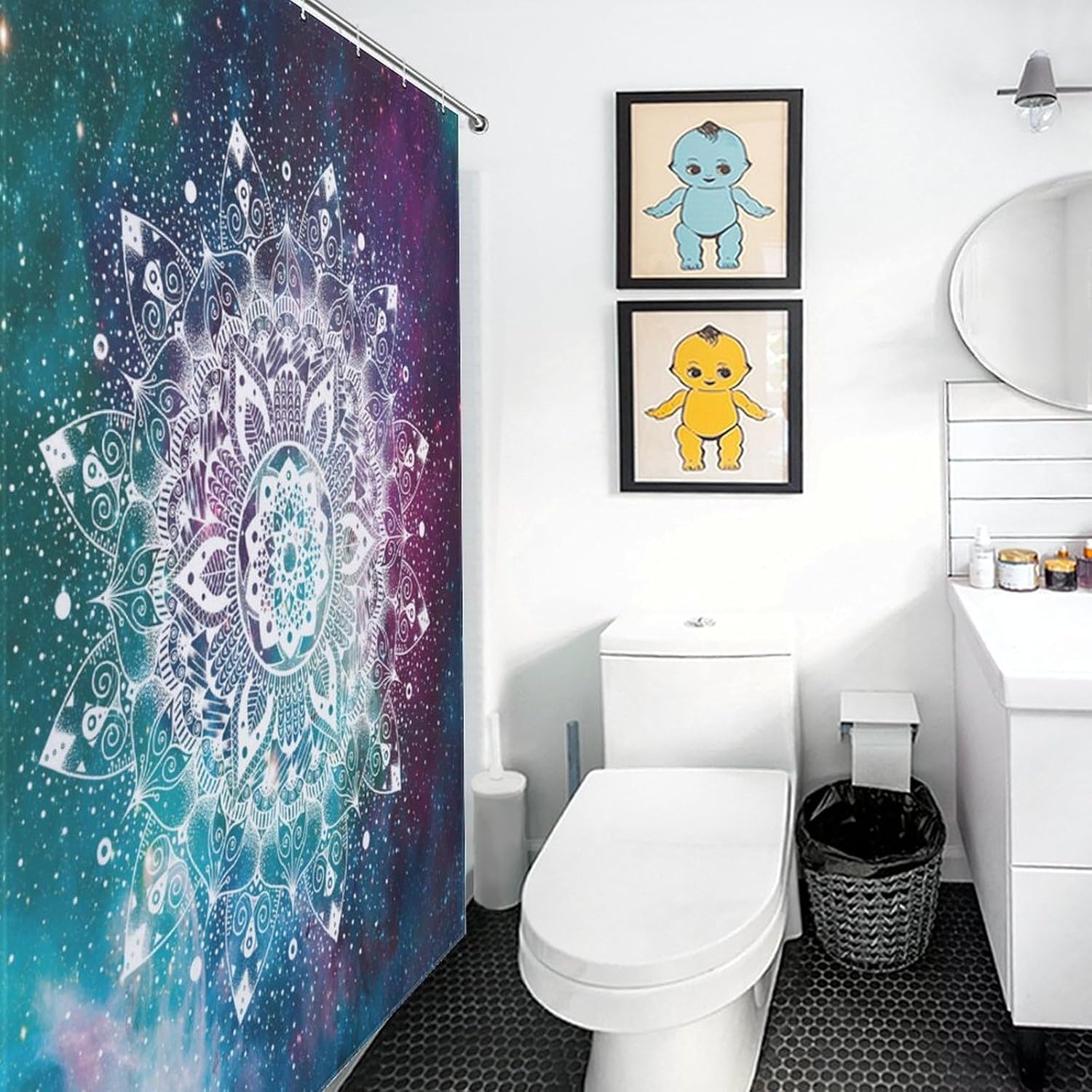 Hippie Mandala Shower Curtain Bohemian Galaxy Space Indian Medallion Trippy Aesthetical Waterproof Fabric Bathroom Curtains Home Privacy Bath Decor with Hooks 66x72Inch（168x183cm）