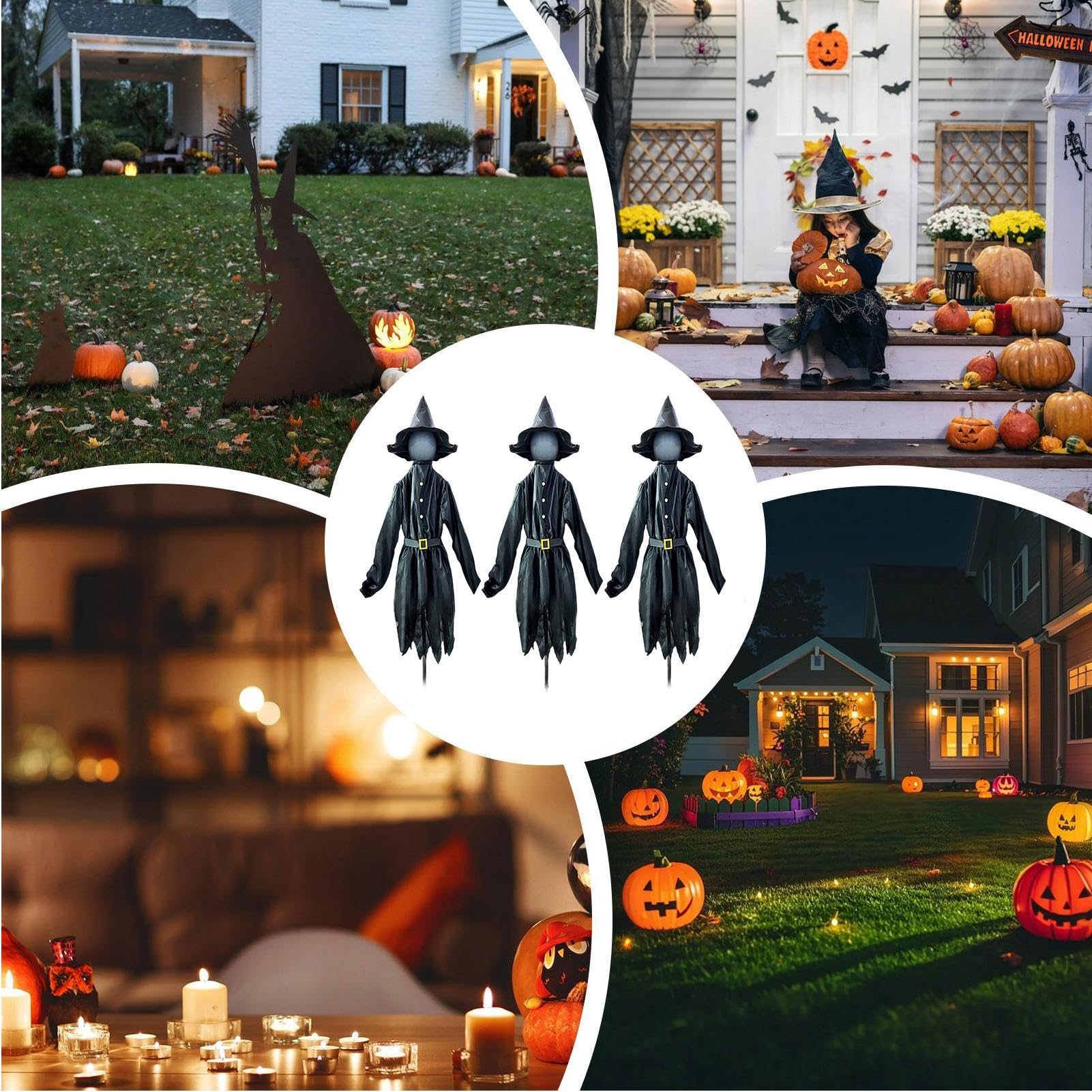 Dekoracje Czarownicy Halloweenowa Upiorna Dekoracja Ogrodowa Zasilana | Straszna Figurka Imprezowa LED 150 cm Wewnętrzna Do Ogrodu Na Podwórko Patio Trawnik Przed Drzwi Wejściowe Na Przy