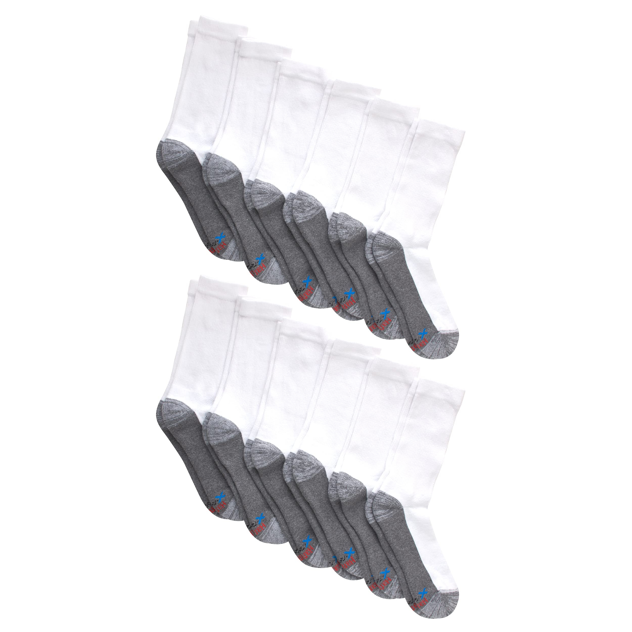 Hanes Men's Big and Tall Active Cool 12-Pack Crew Socks, White, 10-13