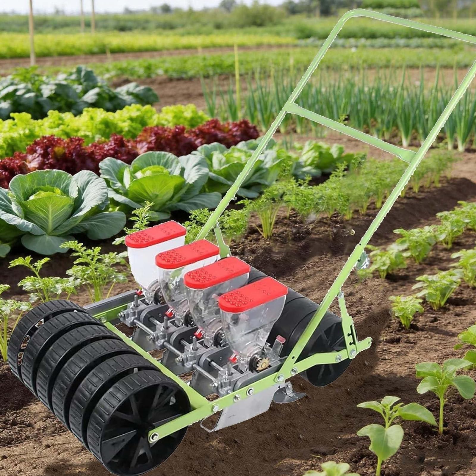 Drmoxin Hand-Push Vegetable Planter,Garden Corn And Soybean Planter, Adjustable Plant Spacing And Row Spacing, Multi-Row Precise Planting,Suitable For Crops Such As Corn 4row