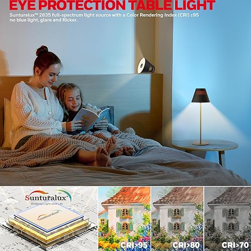 Miniatura 3 de Honeywell Paquete de 2 lámparas de mesa inalámbricas recargables  M1 Sunturalux Lámpara de escritorio LED portátil de 5200 mAh, funciona con pilas,