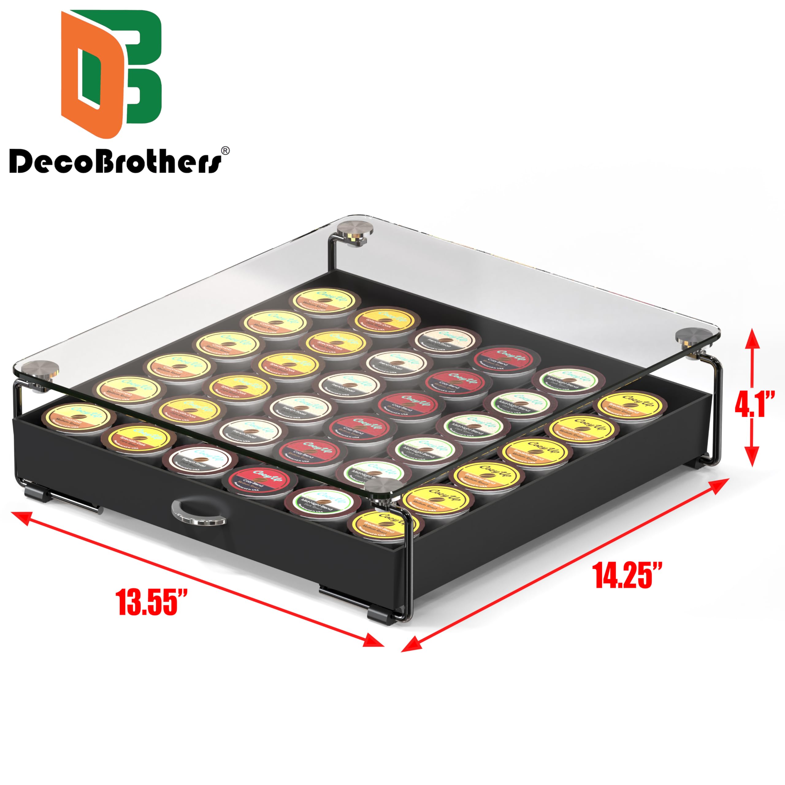 DecoBrothers - Cajón de cristal templado para almacenamiento de 36 cápsulas de café, color negro