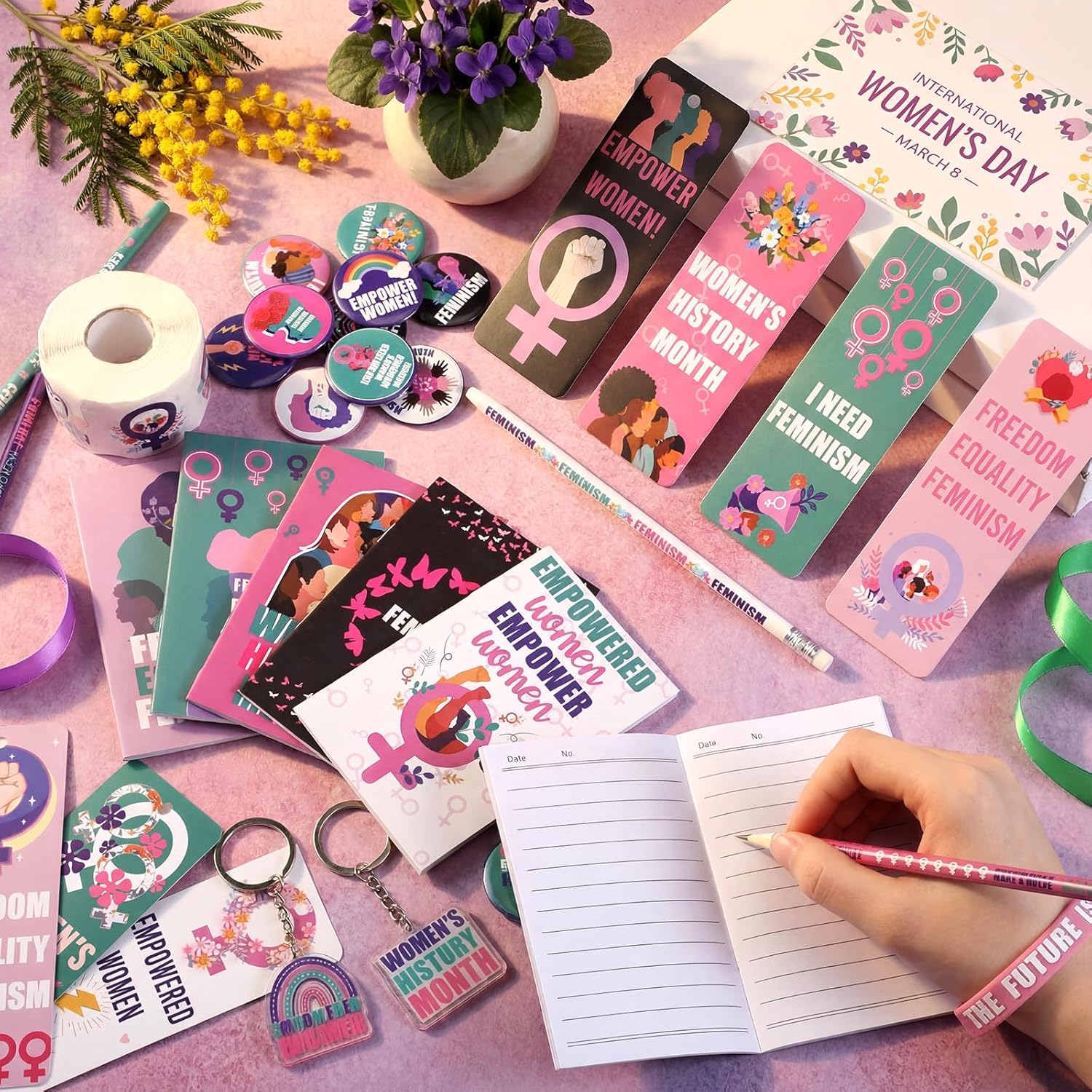 145 Pcs Women's History Month Gifts Bulk International Women Day Gift Set Accessories Inspirational Female Rights Awareness for Party Office Community Supply - Image 2