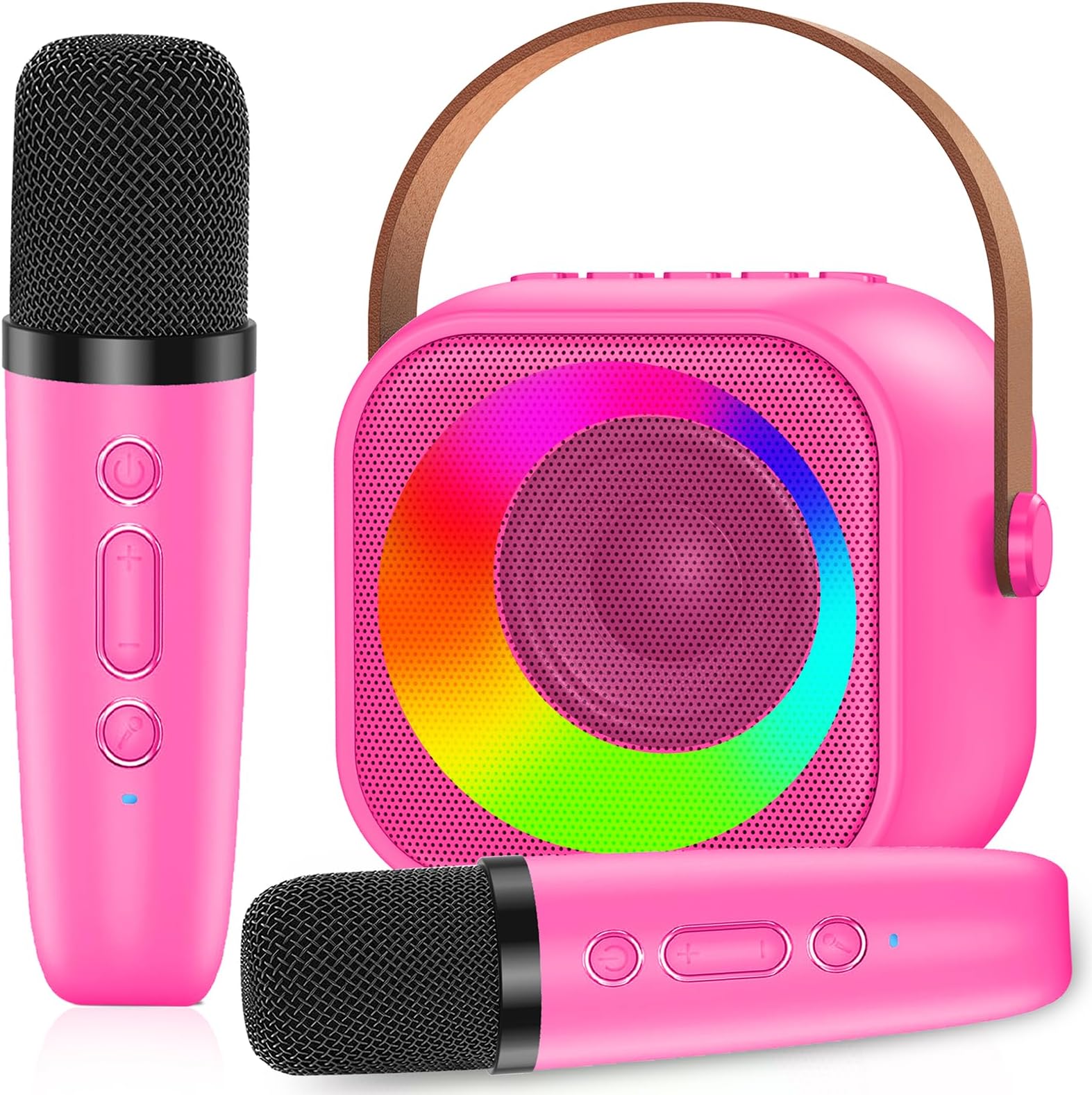 Karaoke Machine with 2 Microphones, Mini Bluetooth Karaoke System with Microphone Children, PA System as a Gift for Girls, Boys, Family and Home