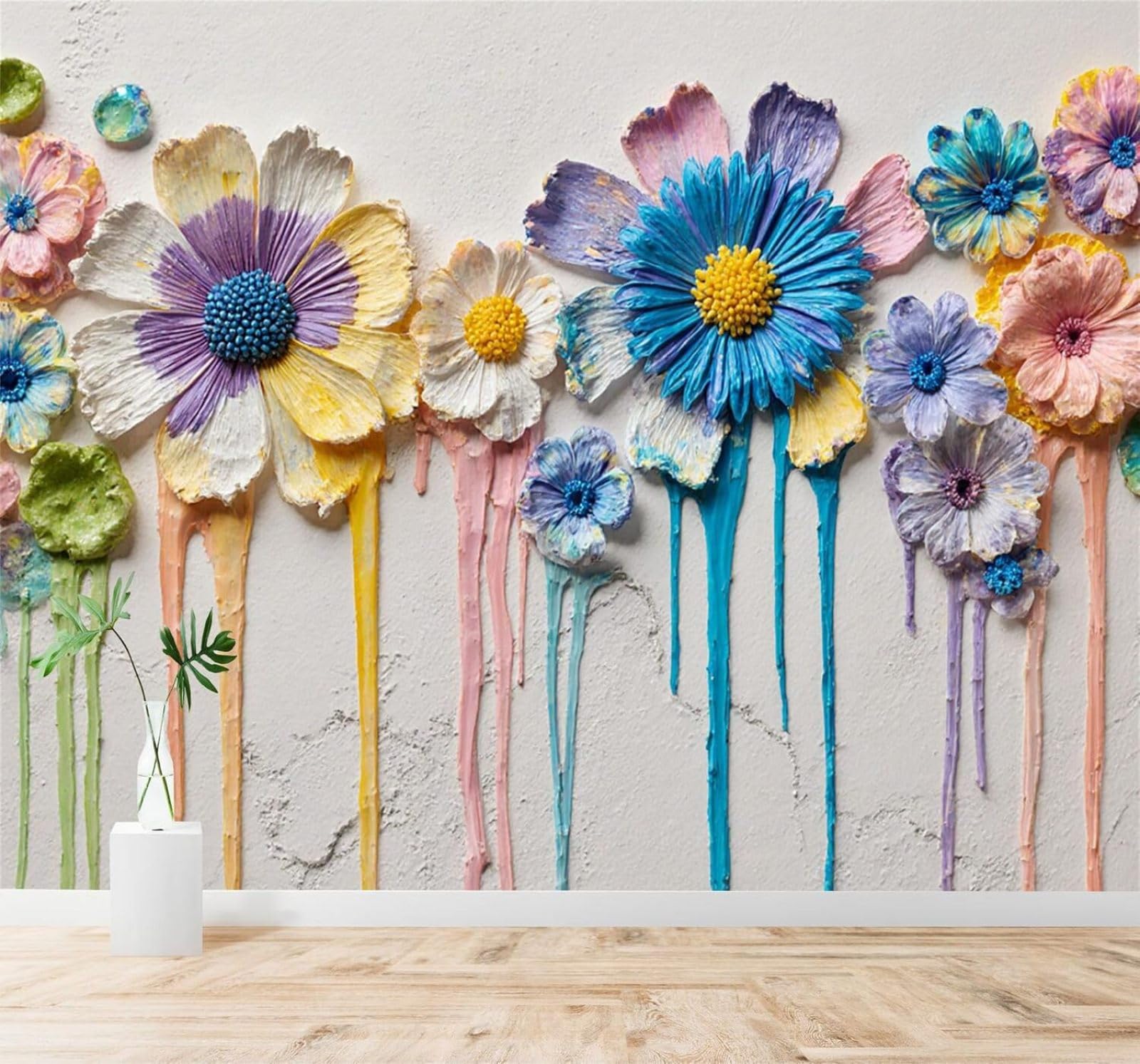XLMING Creative Colourful Floral Textured Petals Dripping Paint 3D Wallpaper Silky Texture Home Study Office Grey Dining Room Sofa Bedroom Living Room TV Backdrop-300cm×210cm
