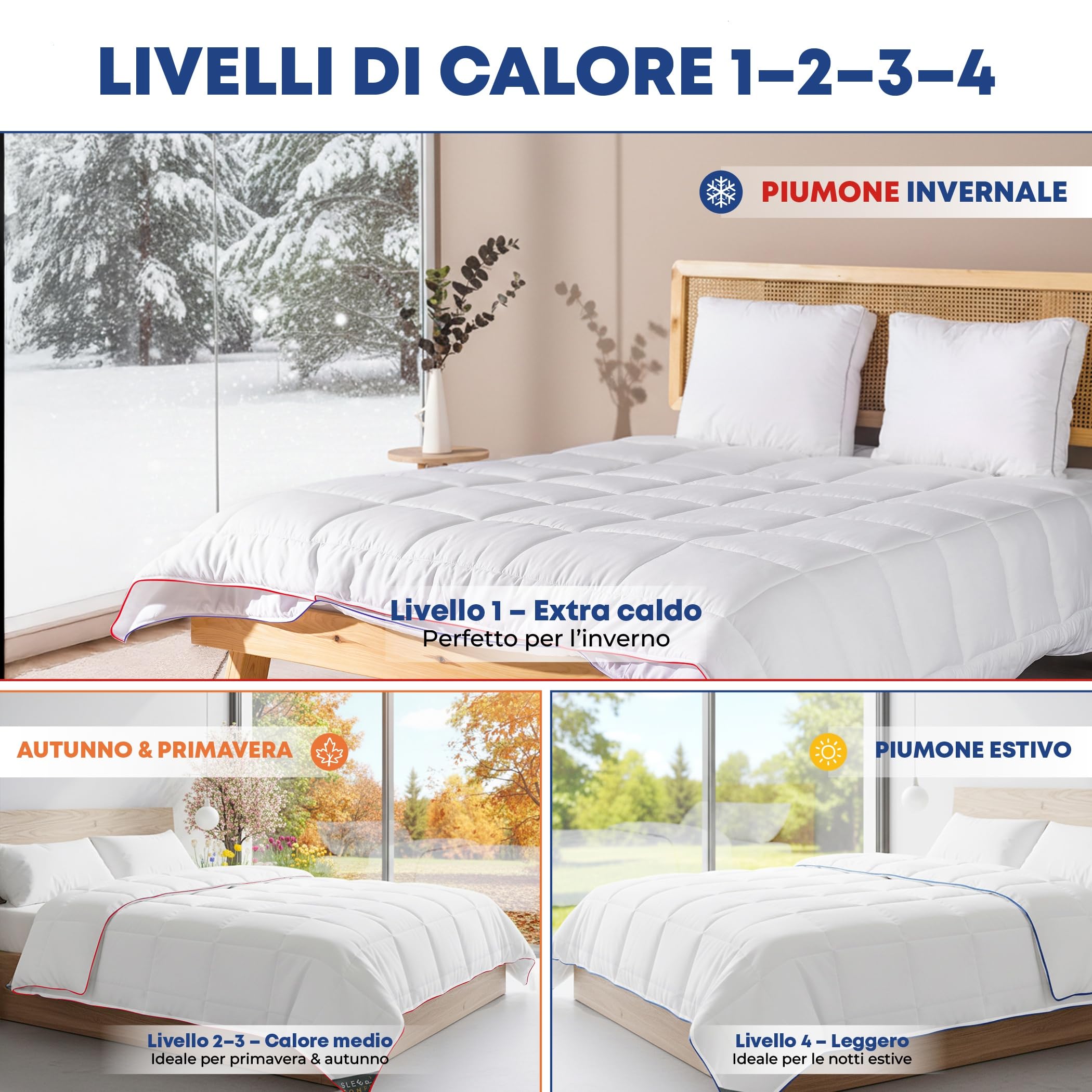 SLEEP COMFY Lusso 4 Stagioni Caldo Copriletto Grande 240 x 200 Trapunta Con 2 Pezzi Combinabili Per Tutto L'Anno, Coperta Invernale Per 2 Persone, Bianco