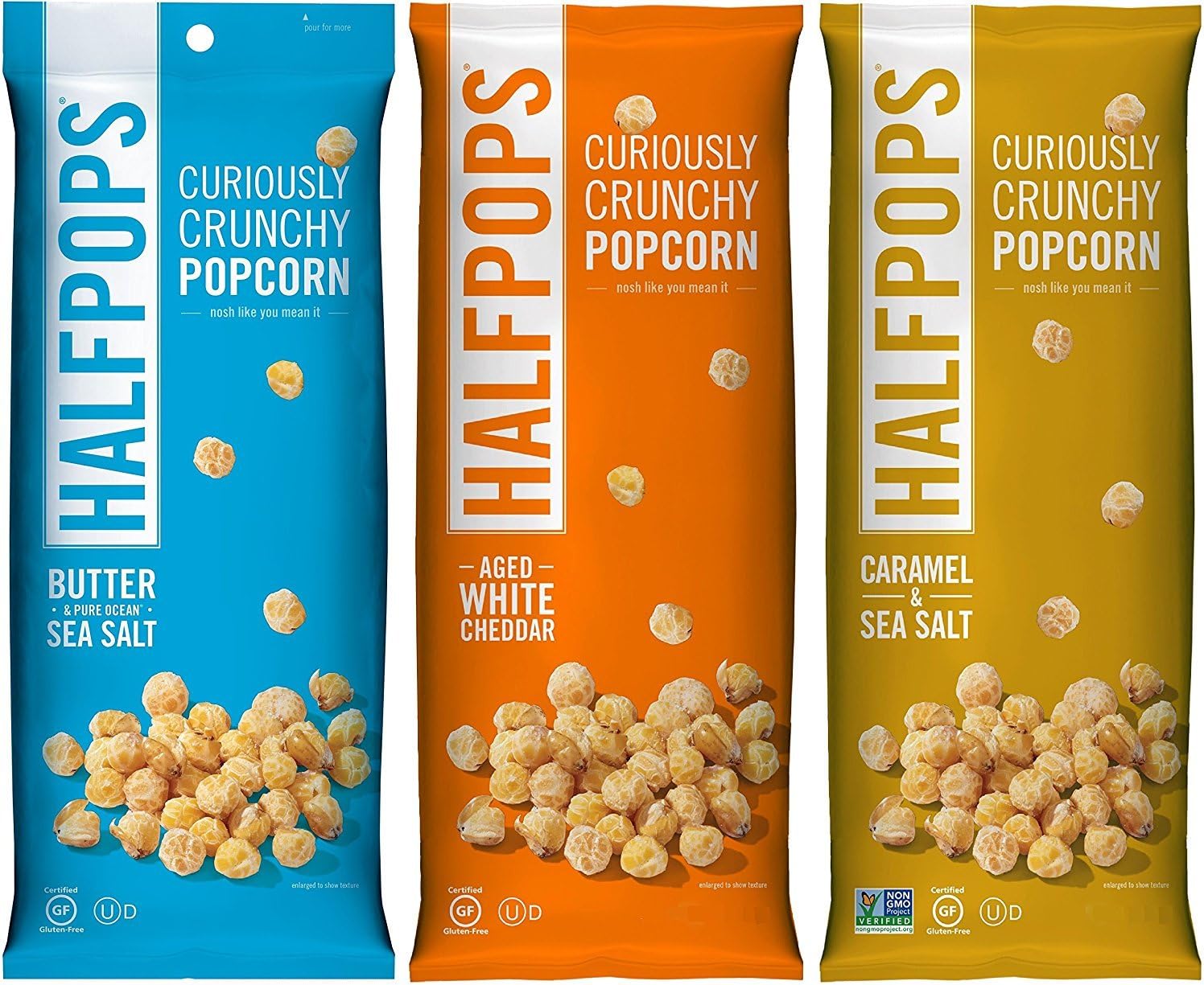 Halfpops Gluten Free Non-GMO Curiously Crunchy Popcorn Variety Pack of 3 (4.5 Ounce)