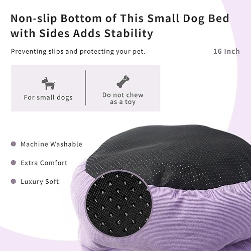 Miniatura 4 de Ligh Purple - Cama para perros XS lavable y redonda para gatos de interior, cama lavable para mascotas para cachorros y gatitos con parte inferior