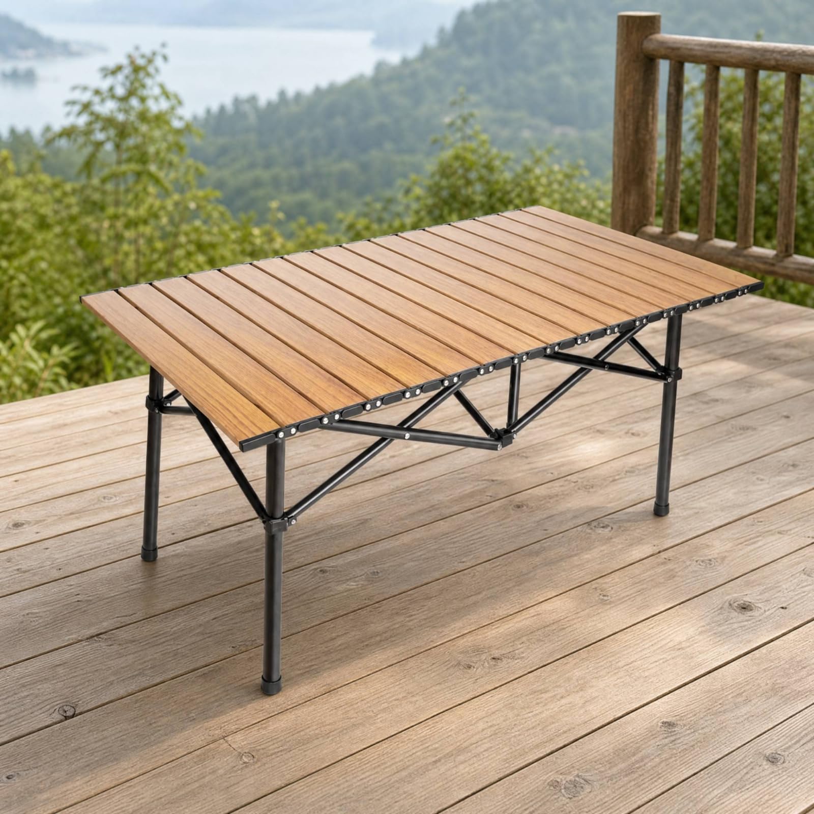 Tavolo da Campeggio Pieghevole tile Impermeabile Tavolo Pieghevole con in Metallo Rinforzato Resisn Inmperie per Giardino, 120cm+Con Cesto