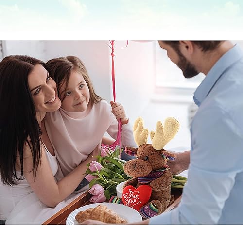 Miniatura 8 de DolliBu I Love You Funky - Peluche de alce marrón sentado  Lindo animal de peluche con corazón y con nombre personalizado para San Valentín,