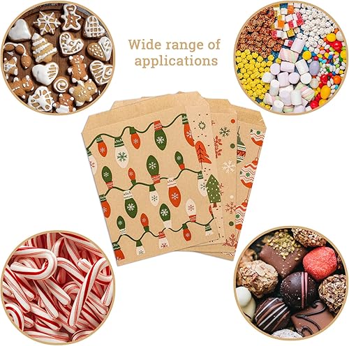 Miniatura 3 de Whaline Paquete de 120 bolsas de regalo de papel kraft de Navidad para árbol de Navidad, copos de nieve, bombillas de luz, bolsas de regalo de