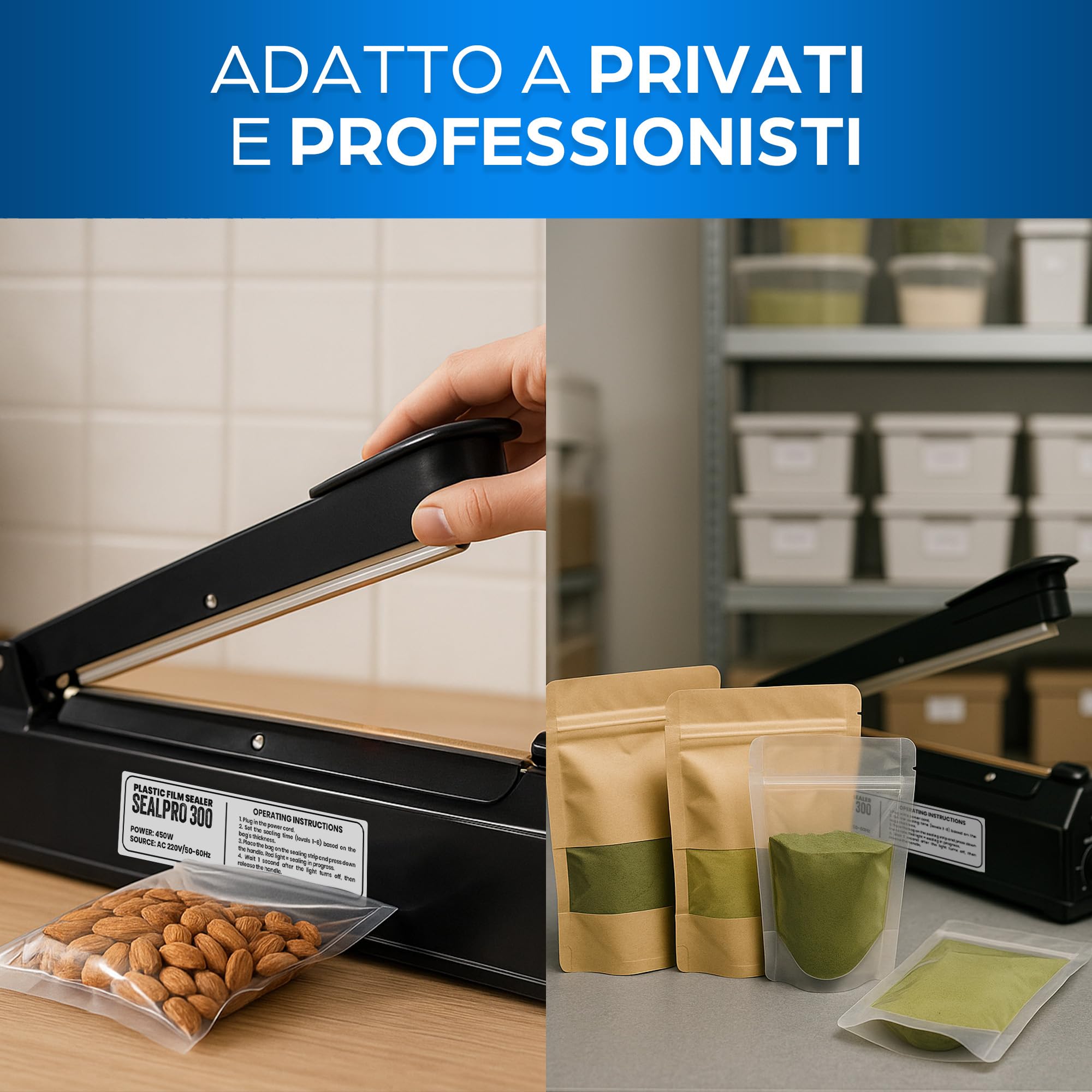 Sigillatrice Termica per Sacchetti - Macchina per Sigillare Sacchetti Alimentari, Imballaggio Termico, Portatile, Alta Produzione, Ampiezza 300 mm, Consumo Ridotto