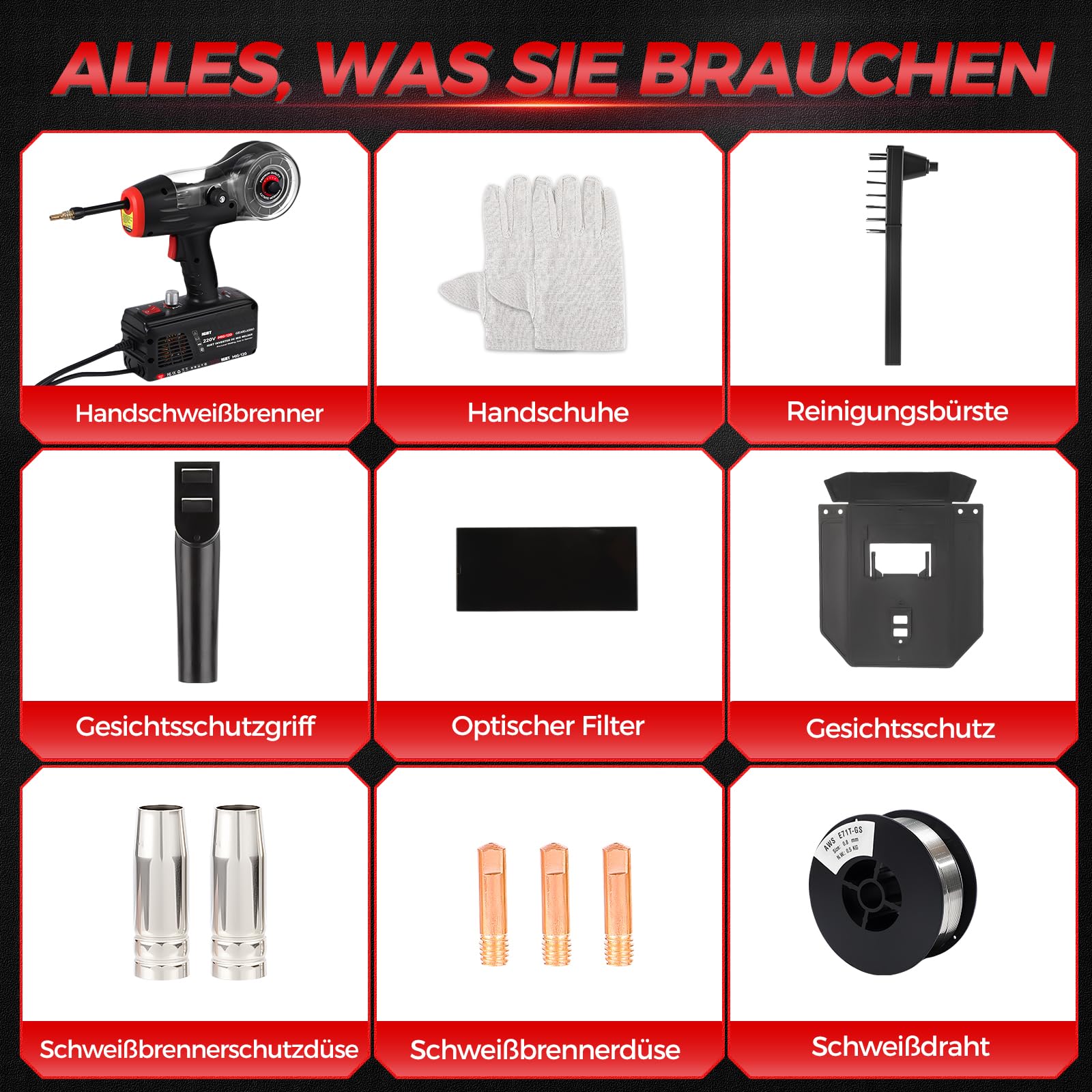Handgehaltenes MIG-Schweißgerät, 220 V, 20–120 A, tragbares Flux Core-Schweißgerät, tragbares Flux-MIG-Schweißgerät, gasloses MIG-Schweißgerät