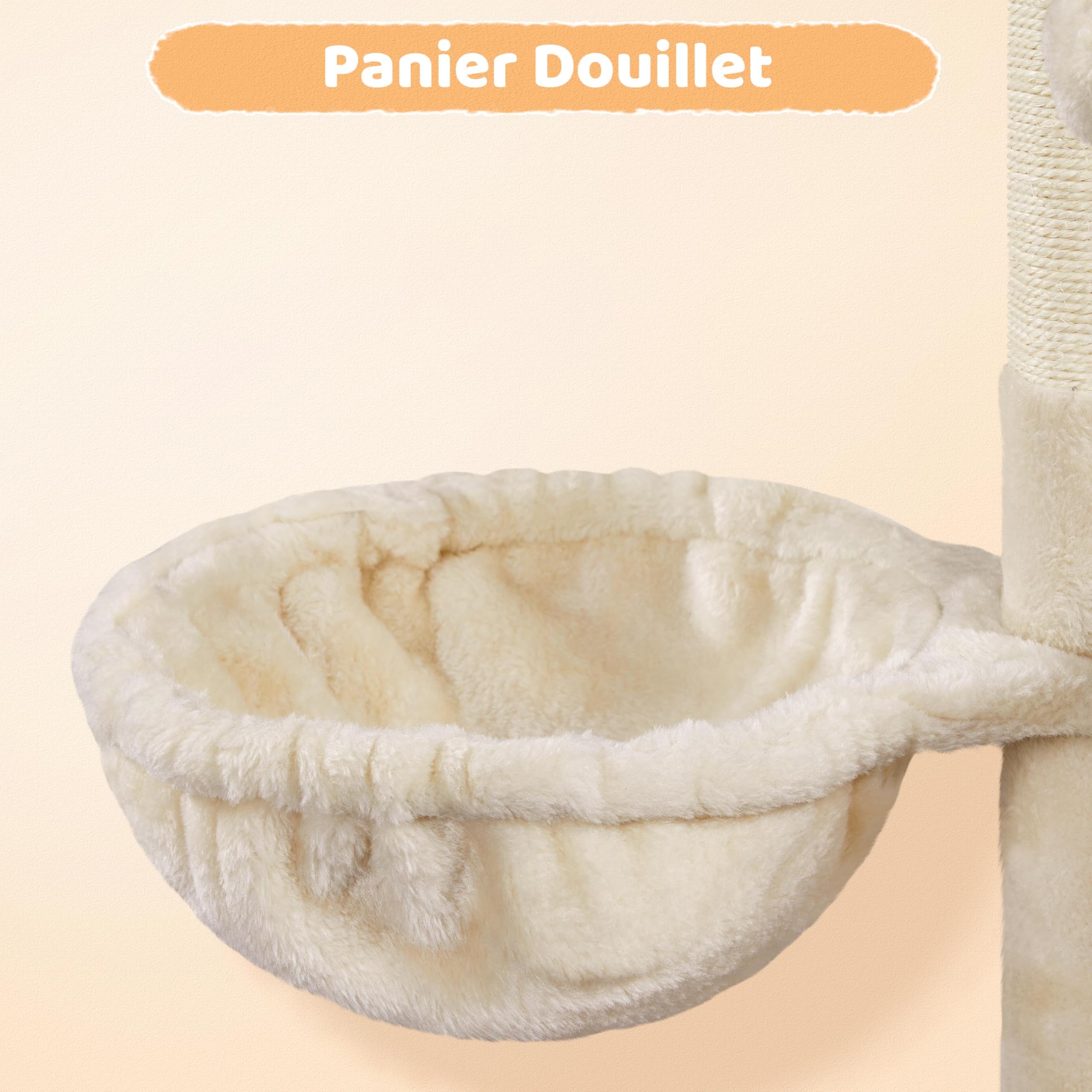 Abician Arbre à Chat Arbre à Grimper Hauteur 96cm Tour de Jeu avec Poteaux Griffoir Cordes Sisal Cachette Panier Niche Beige