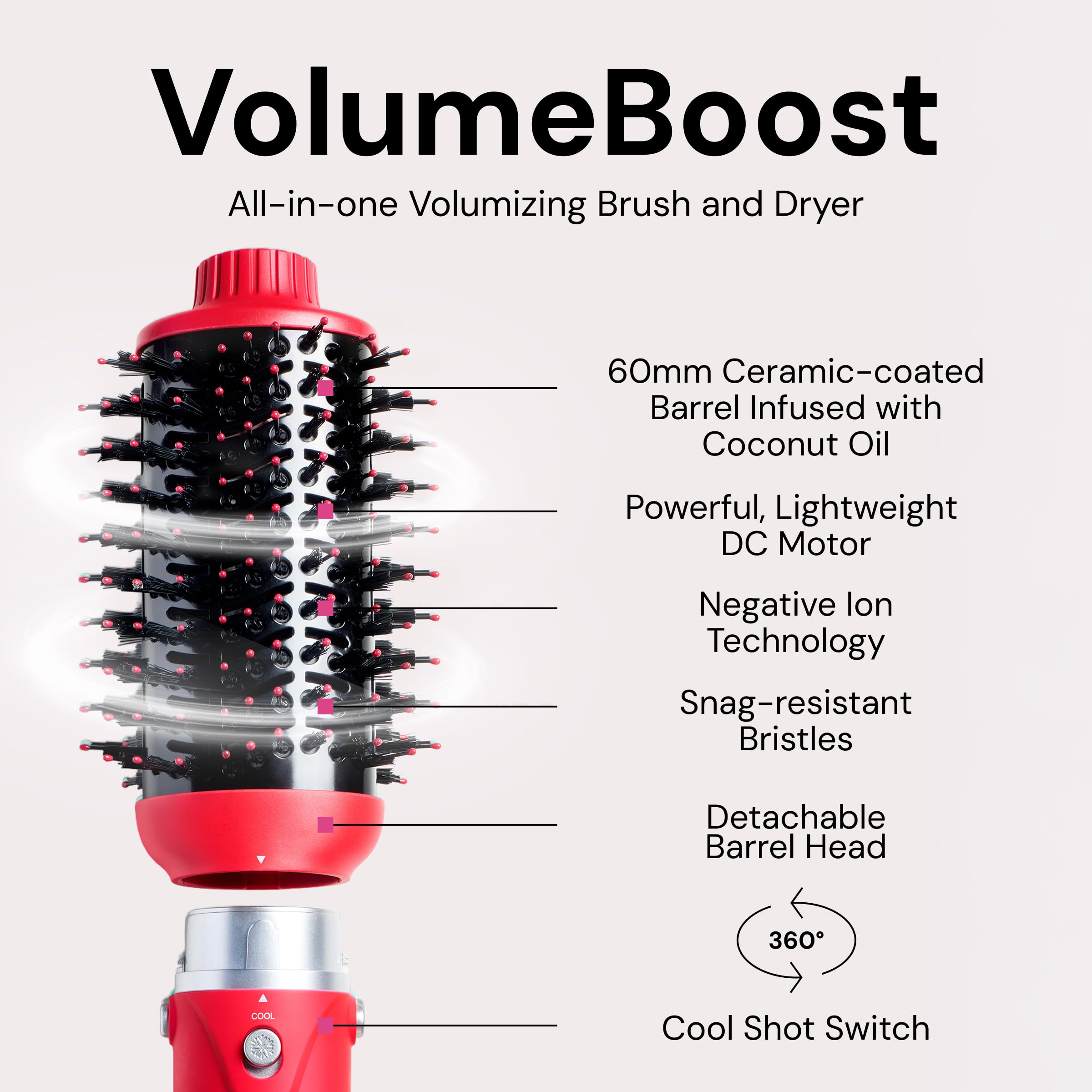 L'ANGE VolumeBoost 60mm 2-in-1 Ceramic Volumizing Brush Dryer