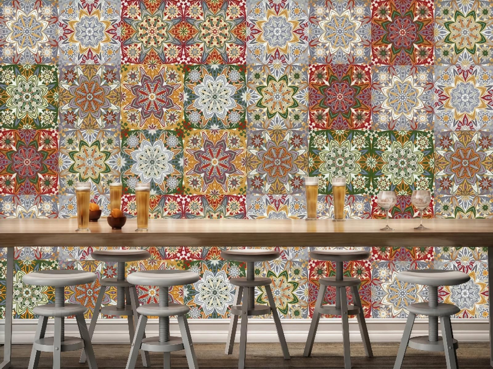 Rskjdghshd 3D Wallpaper Modern Minimalist Tile Mosaic Theme Beverage Shop Bar Western Restaurant Background Wall Mural Afternoon Tea Coffee Shop Wallpaper,,250X175cm