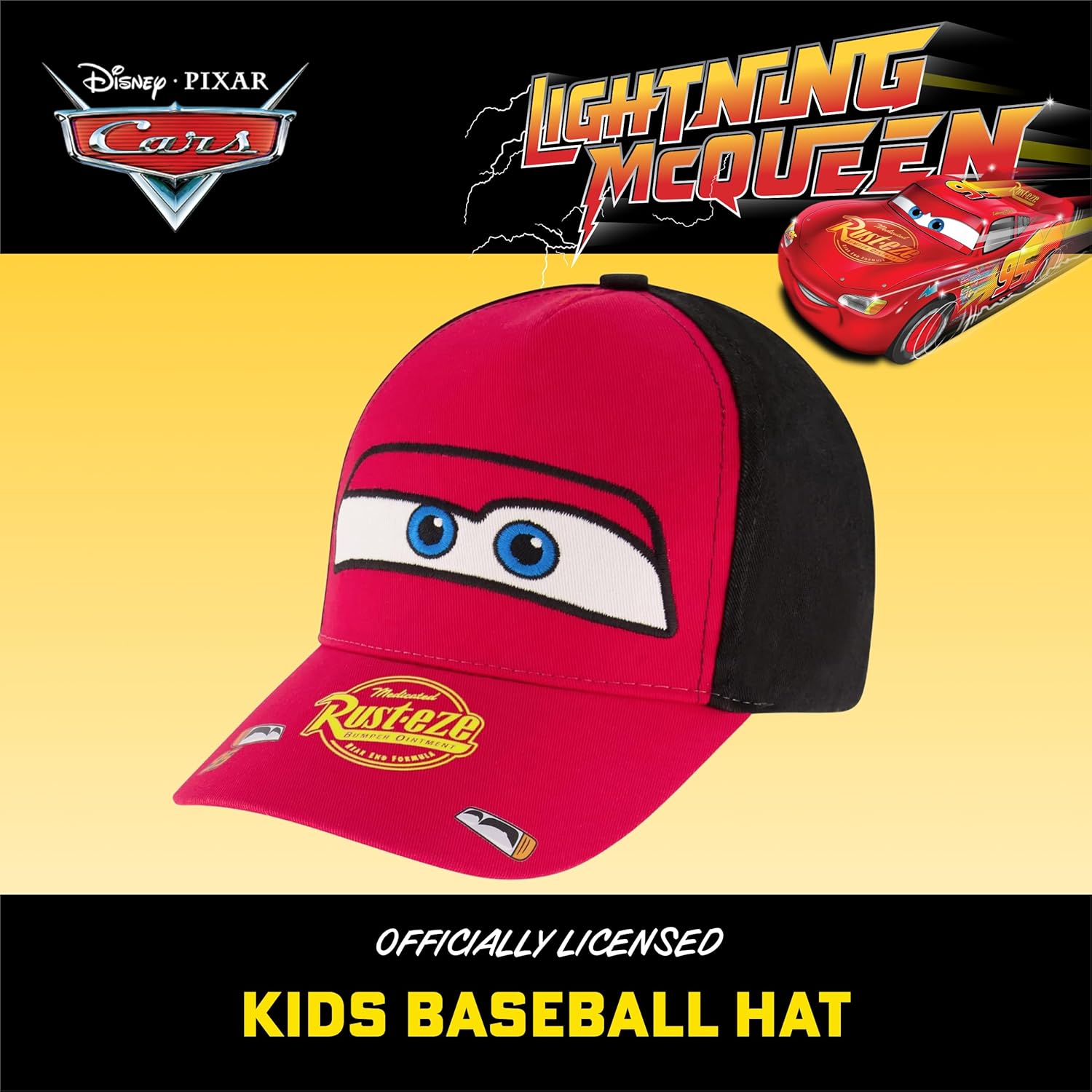 Disney Boys' Baseball Hat, Lightning McQueen Adjustable Cap for Toddler 2-4 Or Kids Ages 4-7