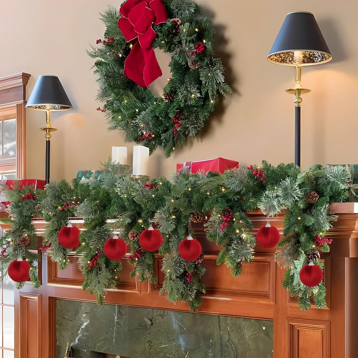 Woration 15pcs Christmas Tree Velvet Ball Hanging Red Ornaments DIY Decorations 2.36 inches Flocked Balls Shatterproof for Tree Xmas Holiday Party