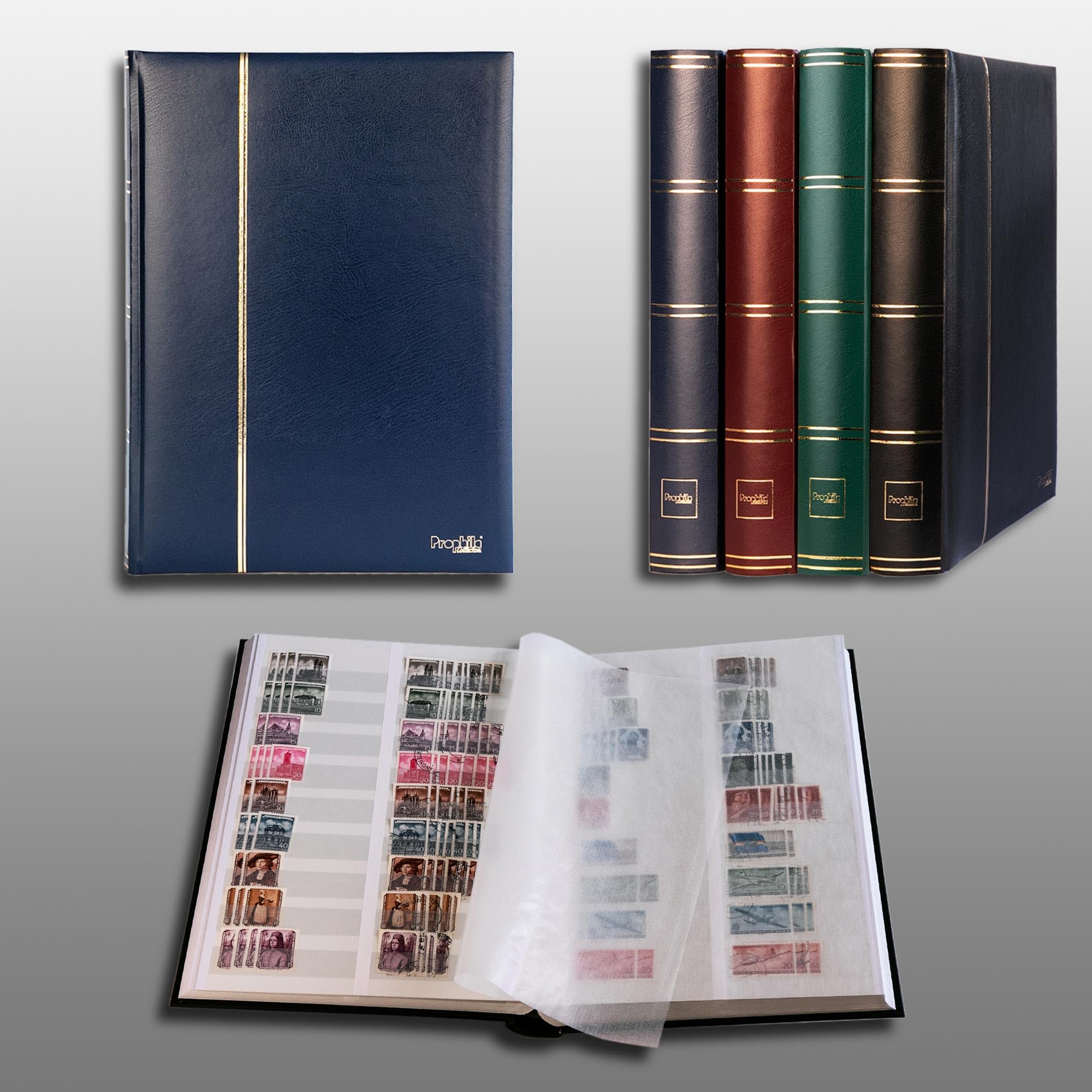 Prophila Collection 64 białe podzielone strony album na znaczki pocztowe okładka watowana niebieska okładka