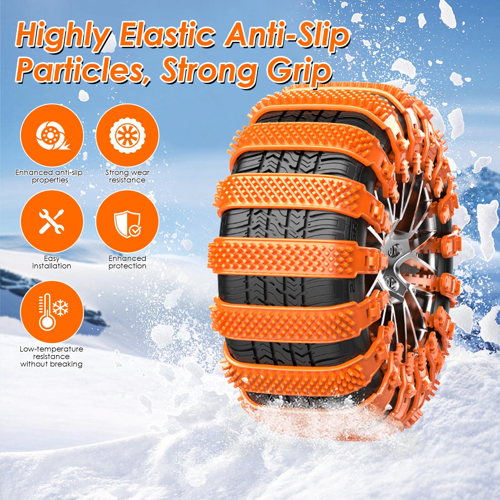 Cadenas de Nieve Automáticas Universal - Tipo de Chenille de Fijación Rápida para Neumáticos 165-255 - 10 Piezas Antideslizante de Emergencia para Vehículo, SUV, Camión