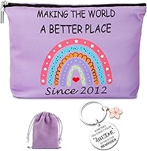 YeohJoy 13th Birthday Gifts for Girls: 2012 Birthday Makeup Bag & Inspirational Keychain, Purple Rainbow Design, Travel & Daily Use