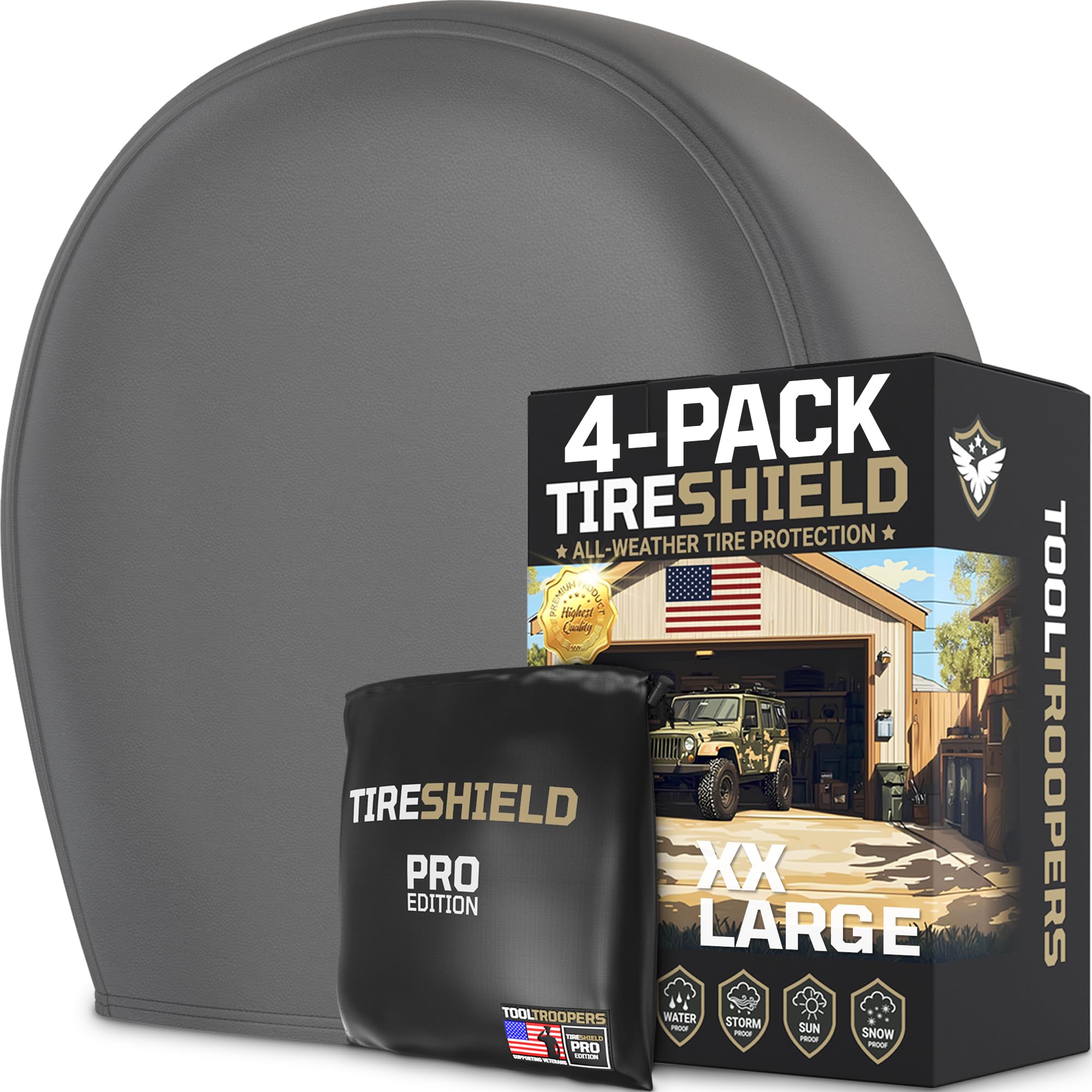 TIRESHIELD PRO Tire Covers Set of 4 - Heavy Duty All-Weather UV-Resistant Wheel Covers w/StormLock-System - Year-Round Protection for Your RV, Camper, Truck, Car &amp; Trailer Tires w/ 35-38.75" Diameter