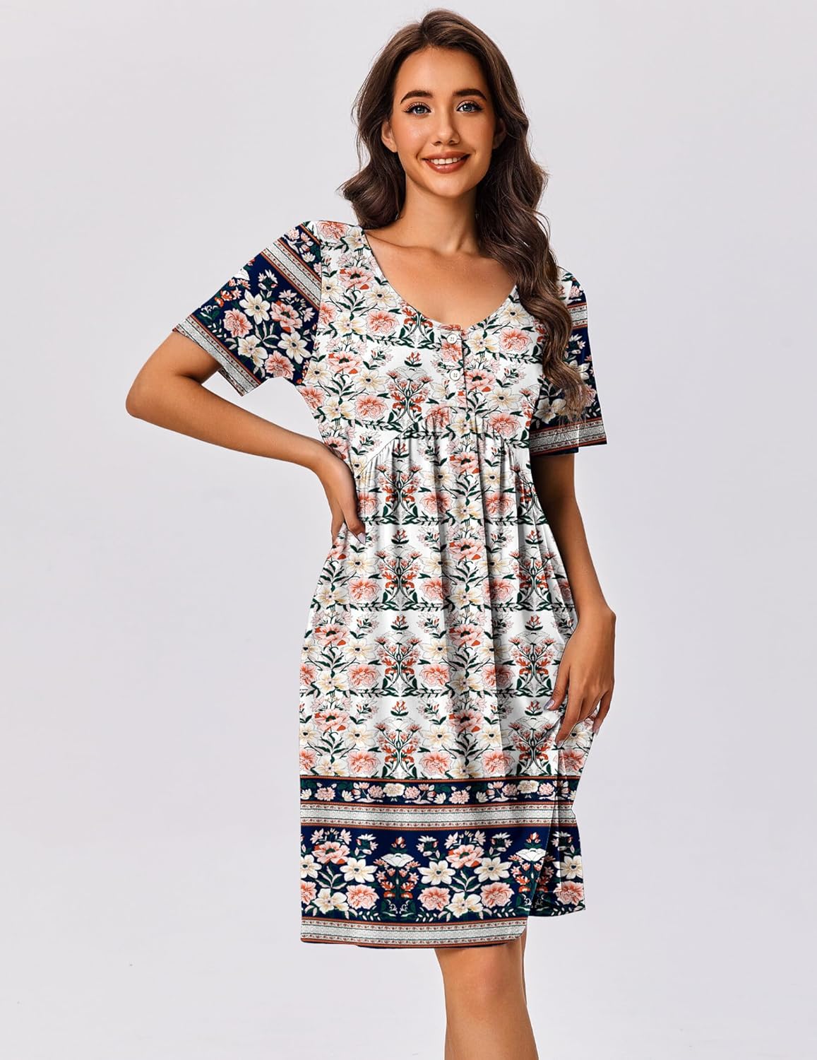 Ekouaer Womens House Dress Floral Print Nightgown with Pockets Mumu Dress S-XXL - Image 2