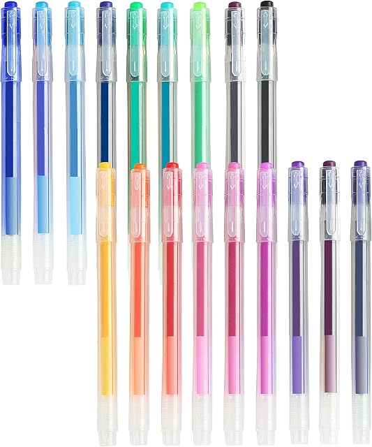 PENCILMARCH Gel Erasable Pens 0.7mm Tips Rub Out Pen Pack of 18 Colouring Refillable Rollerball Pens for Handwritingfor Students, Kids, and Adults in Office, School, and Home