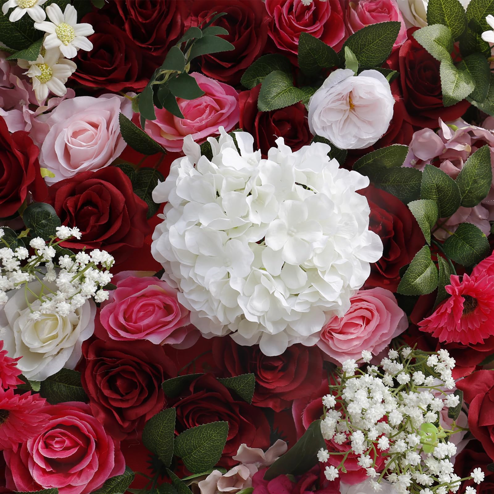 Künstliche Blumen-Wandpaneele, Gypsophila-Rosenwand, romantische Seidenrosen-Blumenwand, Seidenrosen, Blumenpaneele für Hintergrund, Hochzeit, Wanddekoration, 2 m x 2 m