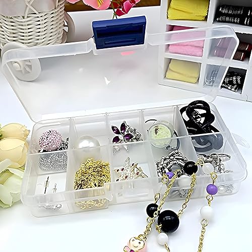 Miniatura 4 de Bandeja de plástico organizador de cuentas de 2 x 10 pulgadas 2 x 15 pulgadas con separadores movibles compartimento transparente ajustable