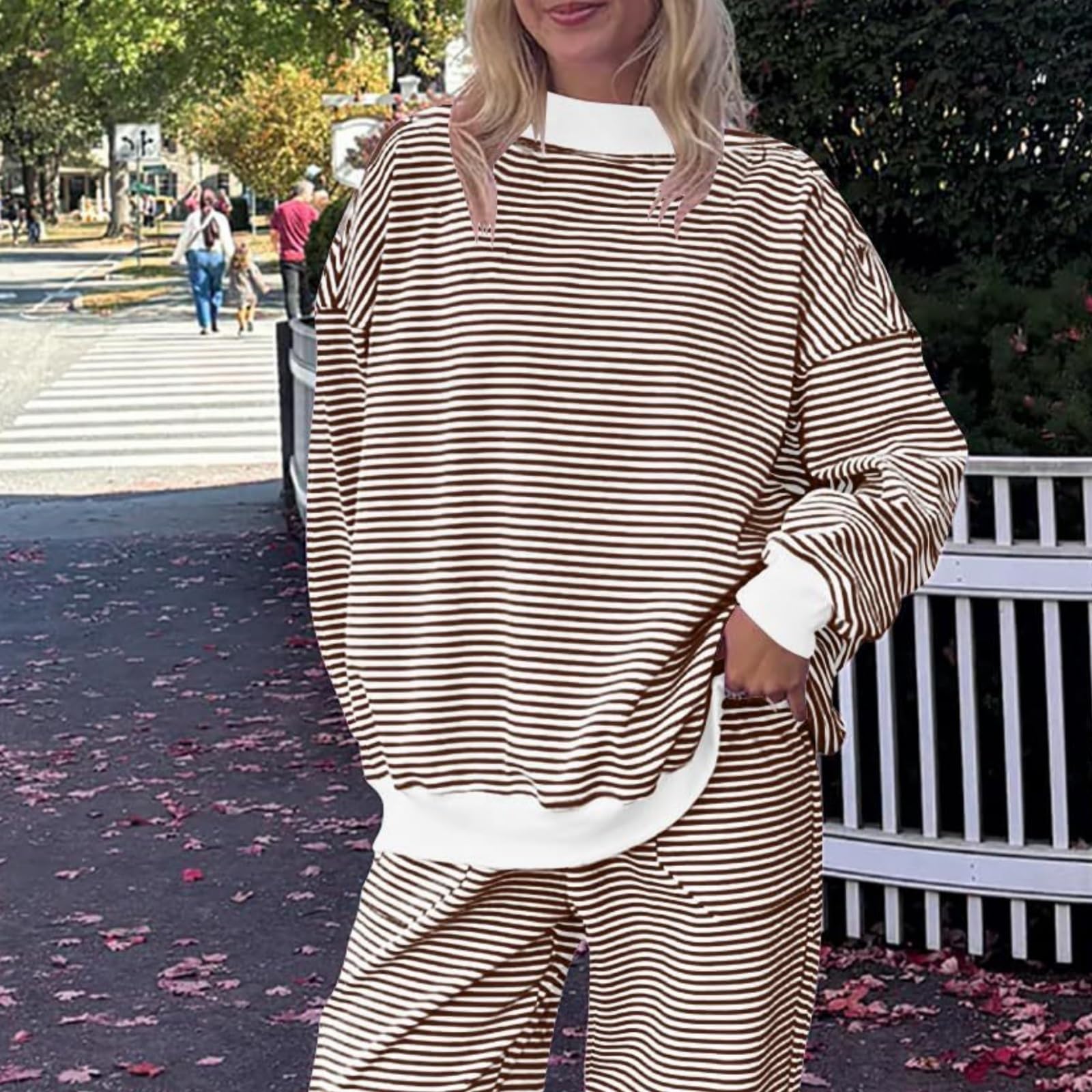 Sudaderas Para Mujer Top A Rayas Otoño Casual Ajuste Holgado Jerséis