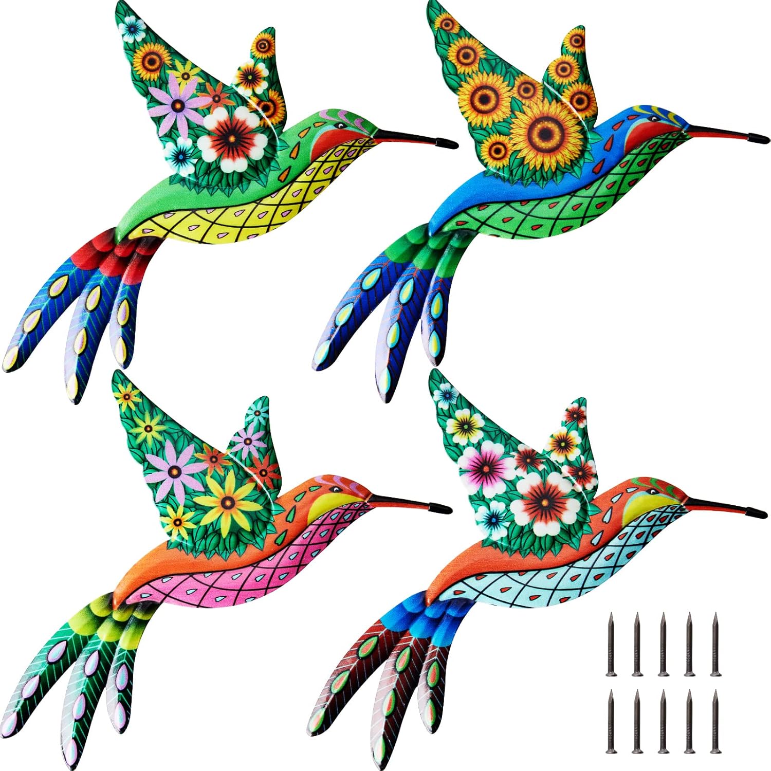 4 Pack Metal Hummingbird Wall Art Decor Iron 4D