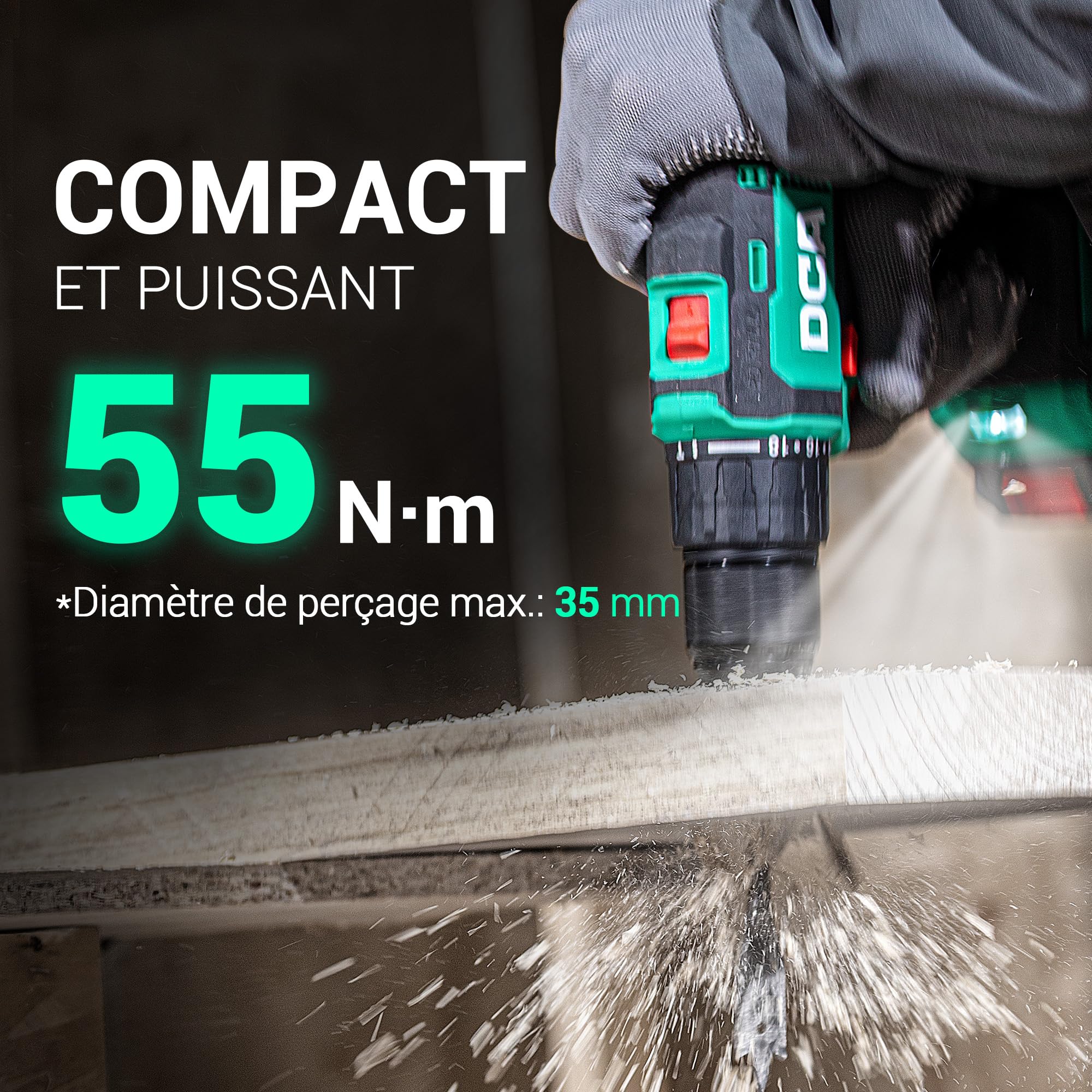 Perceuse à percussion sans fil 20V Brushless 55Nm 13mm mandrin tout métal 18+1 réglages couple 0-450/1800 tr/min batterie 2x2.0Ah chargeur