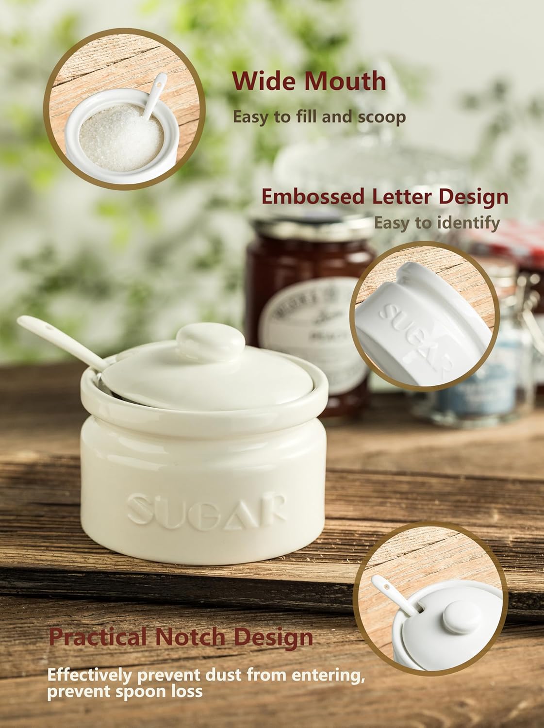 Gomakren Stackable Coffee Mugs Set with Stand, Coffe Cup with Tea Spoon 13 Ounce & White Sugar Bowl, Sugar Container with Lid and Spoon 9oz