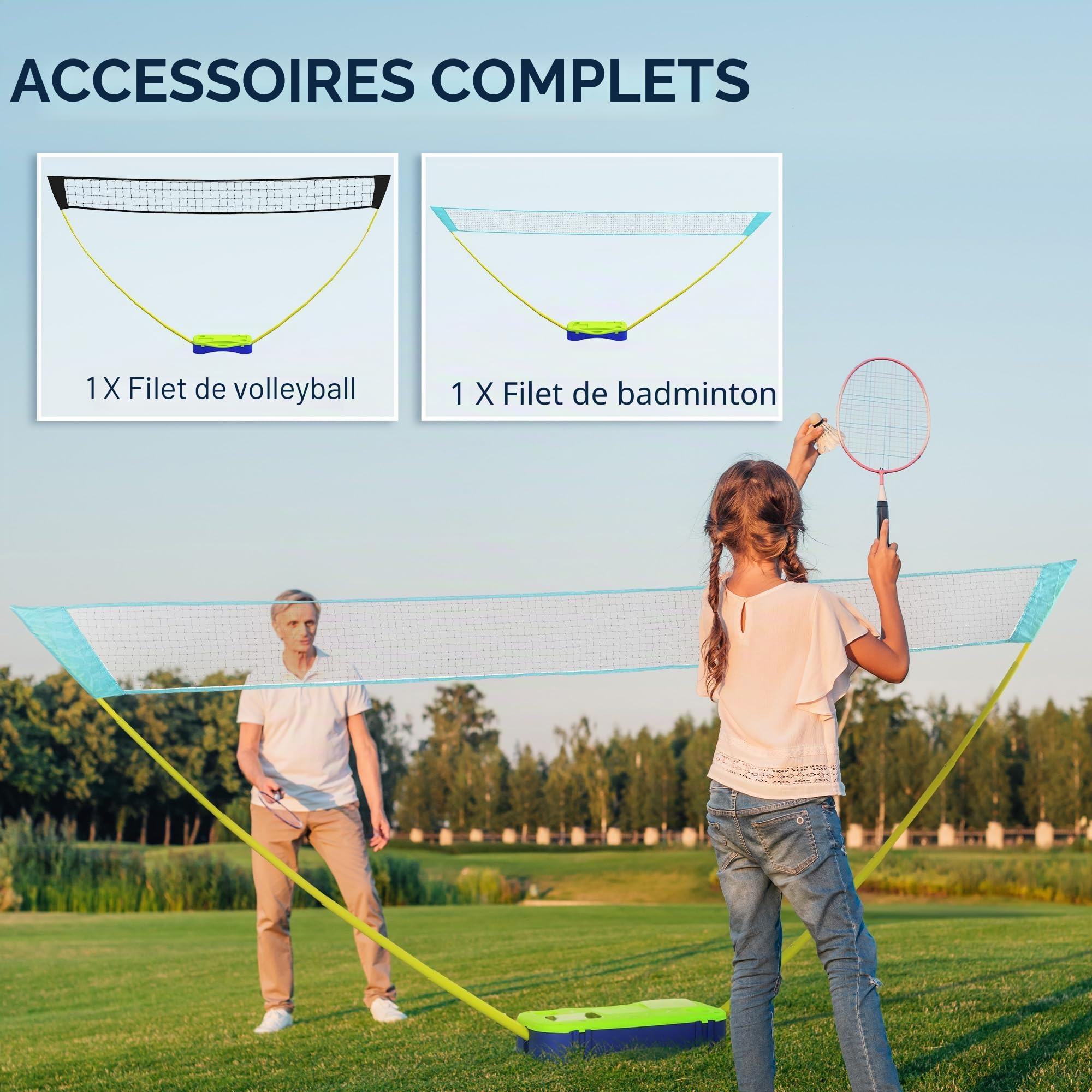 SPORTNOW Filet de Badminton 2 en 1-4 m - avec Support - Filet de Tennis réglable avec Sac de Transport - pour l'intérieur et l'extérieur