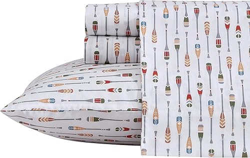 Miniatura 2 de Eddie Bauer - Sábanas tamaño King, juego de ropa de cama de percal de algodón, decoración del hogar crujiente y fresca (Canoe Lake Paddle, King)