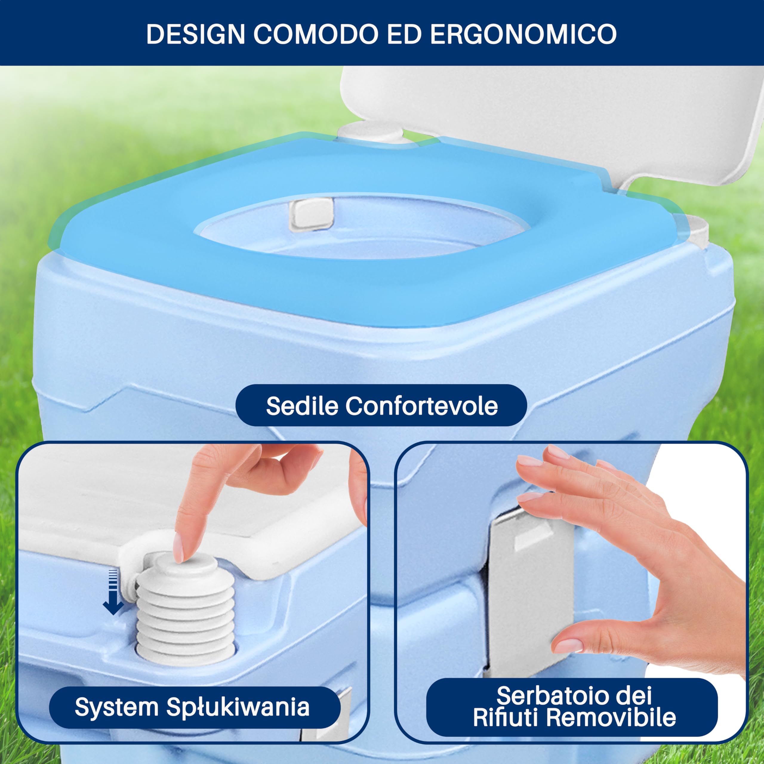 SereneLife WC Portatile da 20 Litri per Campeggio e Barca, 120 Scarichi, Serbatoio Rifiuti Rimovibile con Spruzzatore e WC Borsa da Viaggio