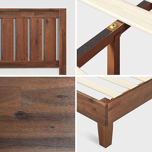 Miniatura 5 de Cama plataforma de madera sólida de lujo Zinus 12 pulgadas con cabecero de cama/no necesita resortes/soporte de madera con listón/acabado expreso