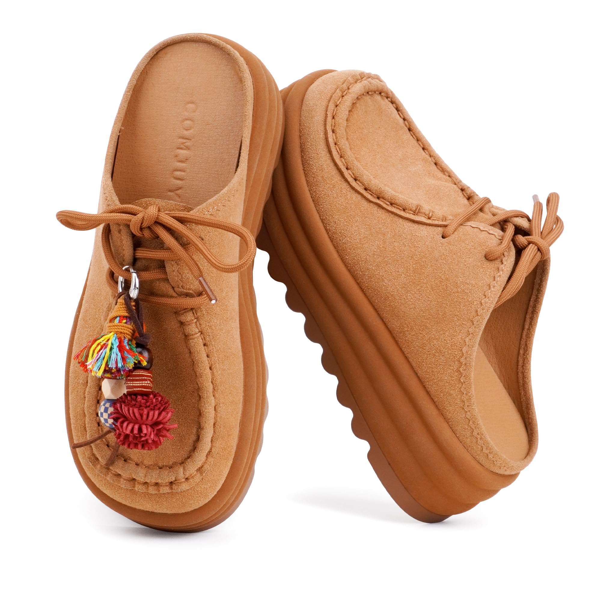 100% Genuine Suede Platform Mules for Women Potato Shoes Style Women Clogs Slip On Chunky Sole Arch Support Non Slip Slides