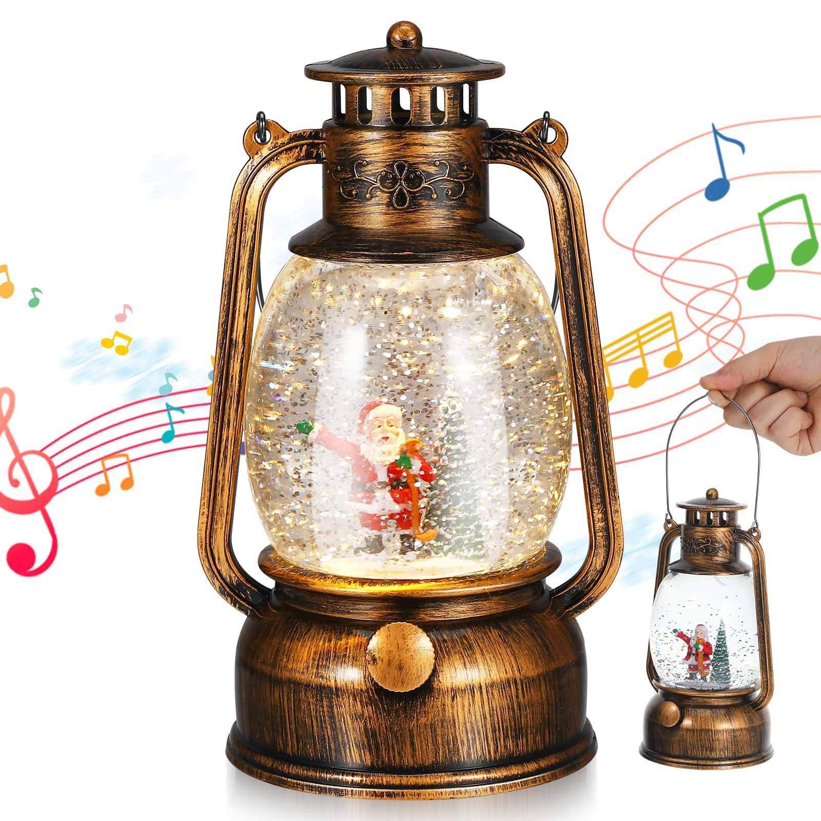 Alipis Lanterna di Natale Musicale con Globo di Neve Illuminato a Led, Design Elegante in Vetro e Plastica, Decorazione Natalizia per Tavoli di Feste di Natale